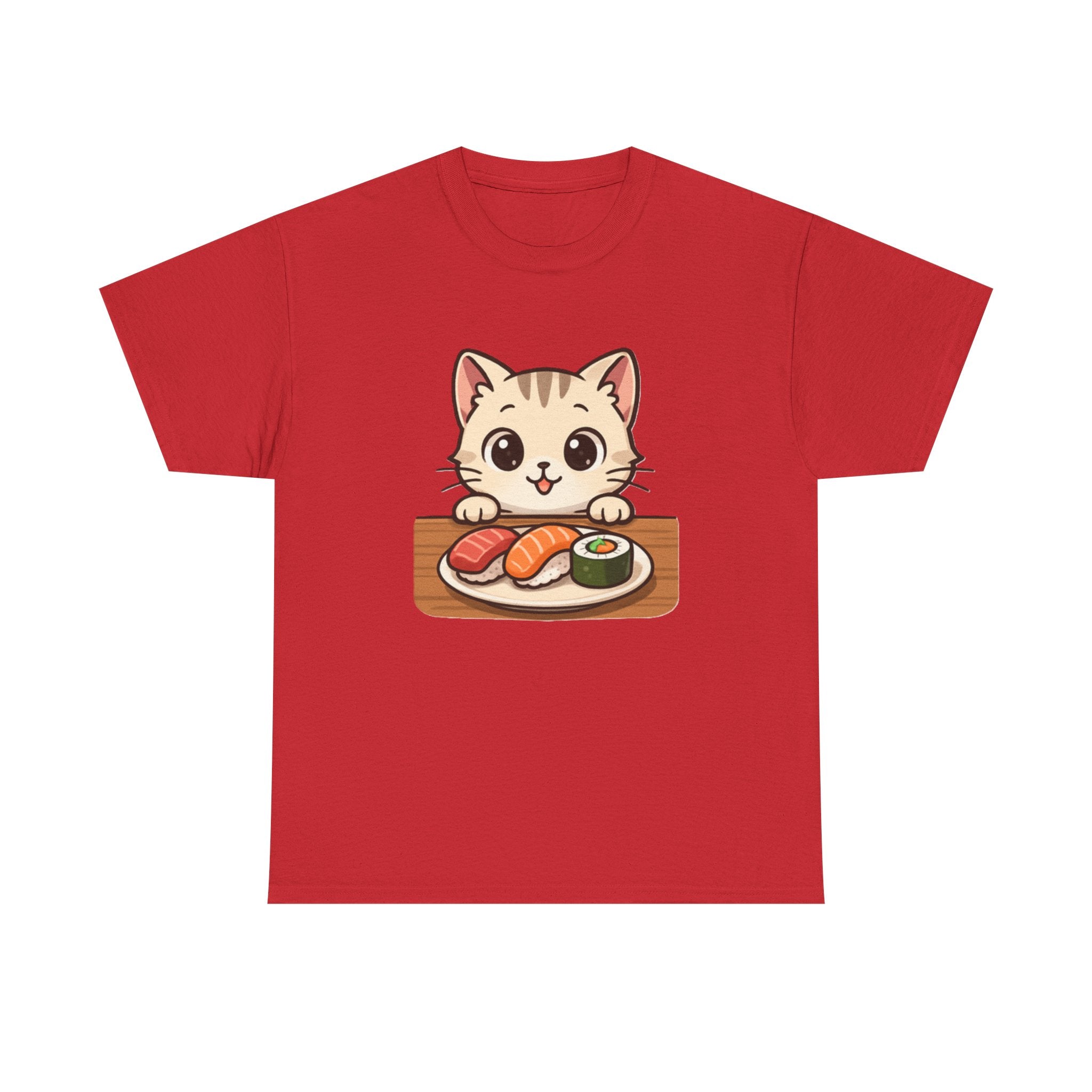 Cat & Sushi T-Shirt — Cute Kawaii Kitty with Sushi Graphic - Adult
