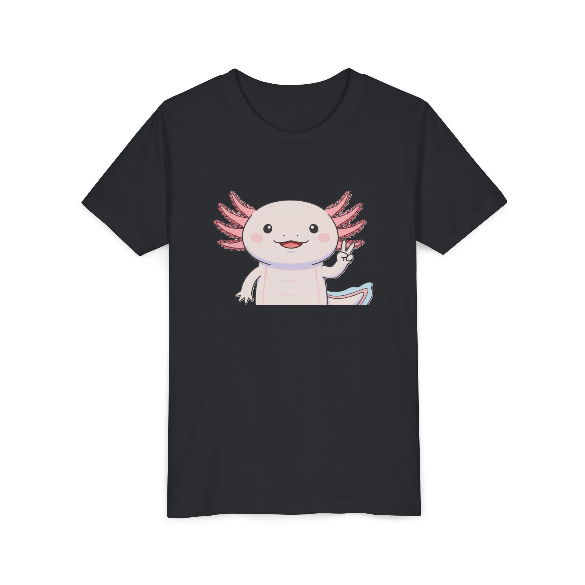 Kids Axolotl Throwing Peace Graphic Tee — Cute Pink Axolotl Salamander Youth T-Shirt - Kids