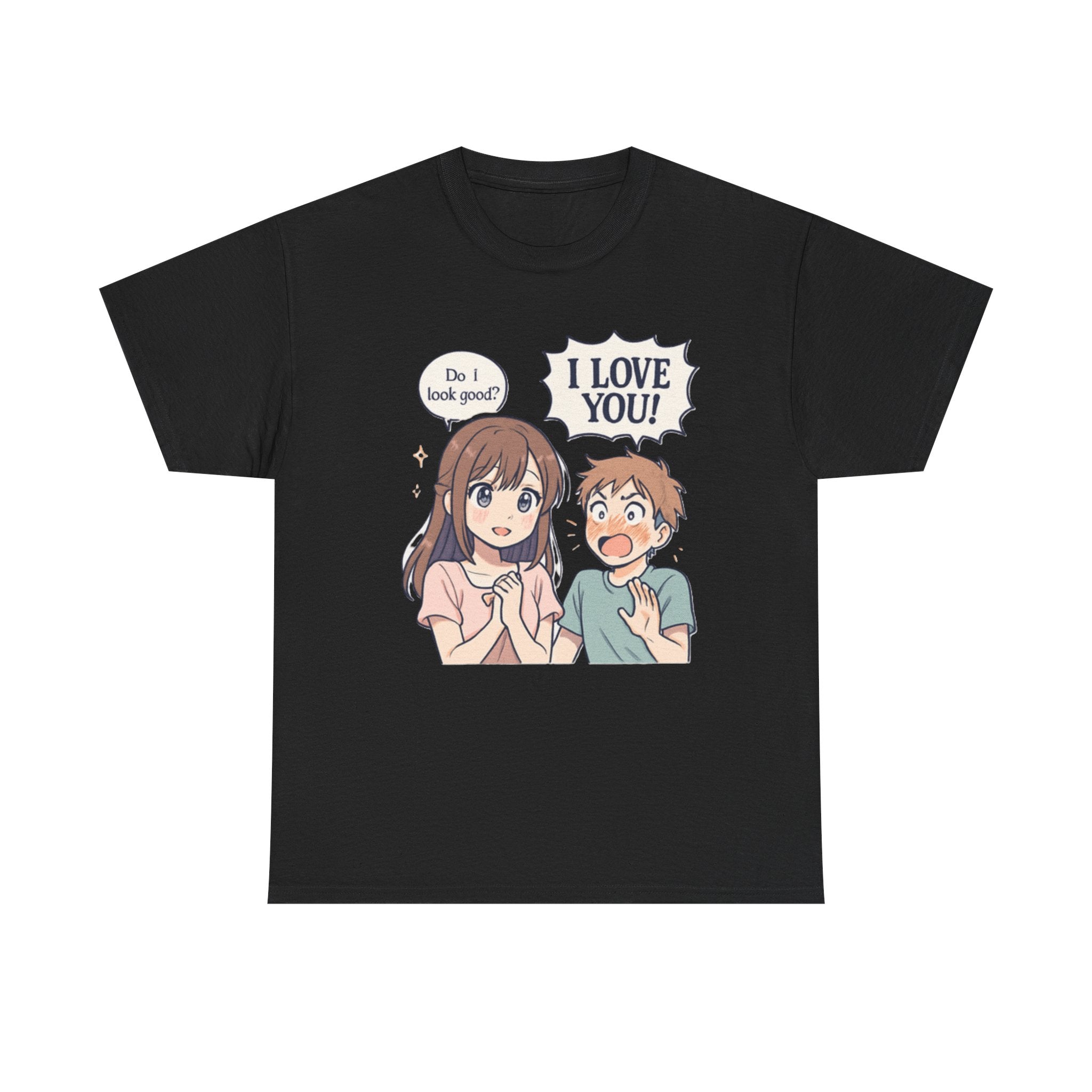 Anime Couple T‑Shirt — "Do I look good?" / "I Love You!" Cute Romance Tee - Adult
