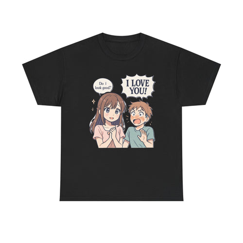 Anime Couple T‑Shirt — "Do I look good?" / "I Love You!" Cute Romance Tee - Adult