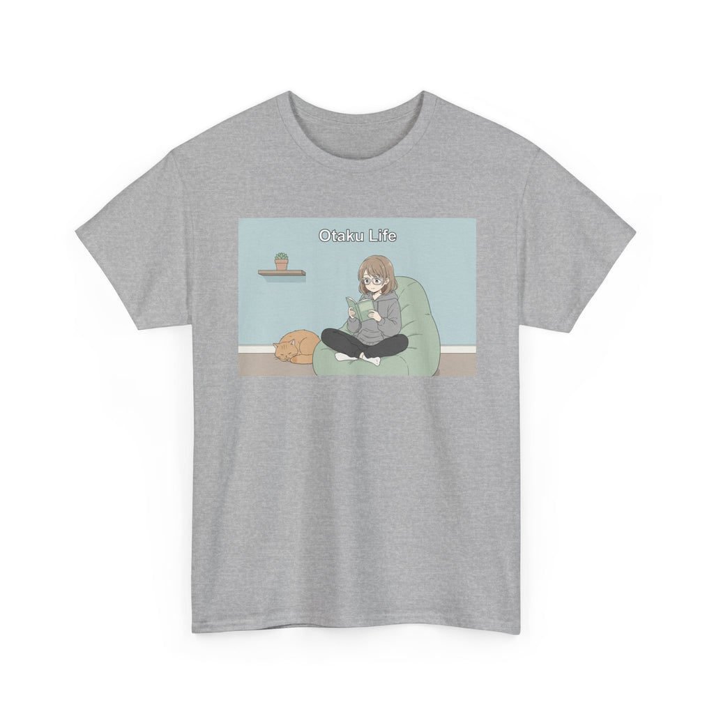 Cozy Cat Girl Otaku Long Sleeve Tee - 'Chill Vibes' Anime Girl Relaxing Graphic T-Shirt