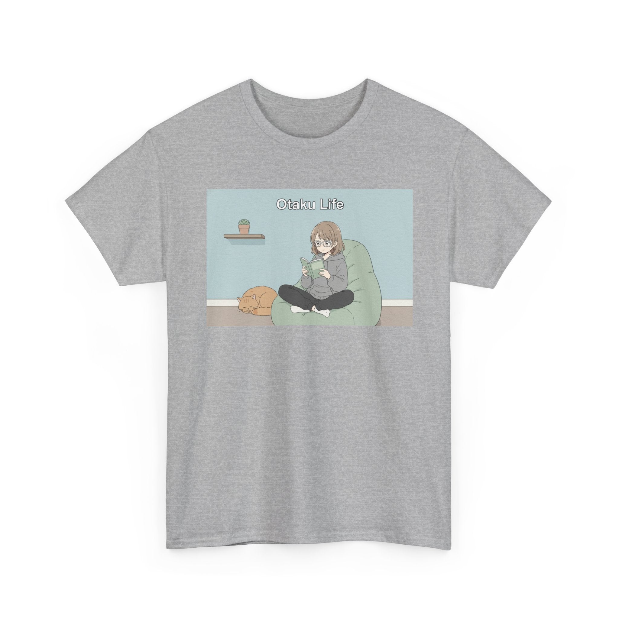 Cozy Cat Girl Otaku Long Sleeve Tee - 'Chill Vibes' Anime Girl Relaxing Graphic T-Shirt