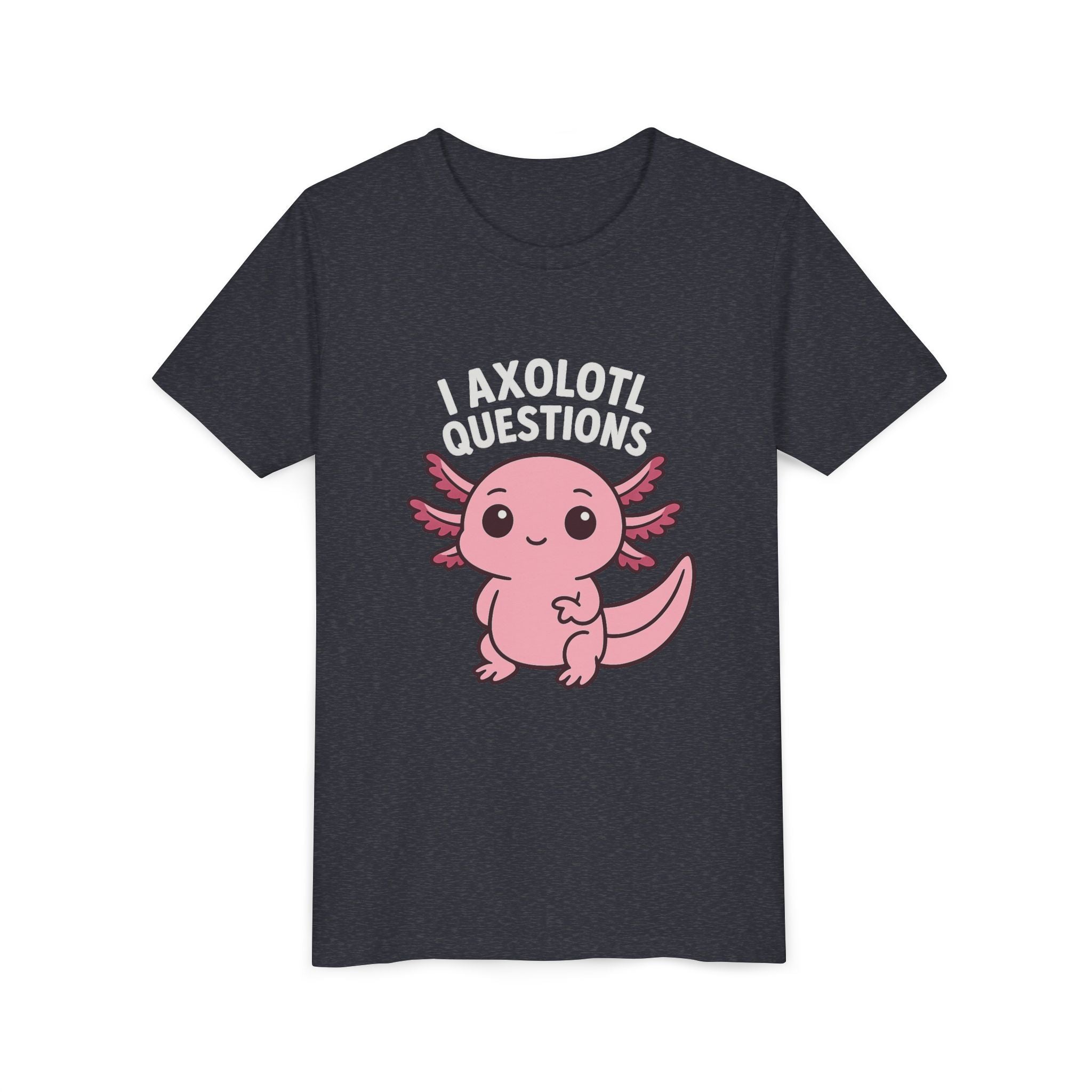 Youth Tee — Cute Pink Axolotl “Axolotl Questions” Kids Shirt