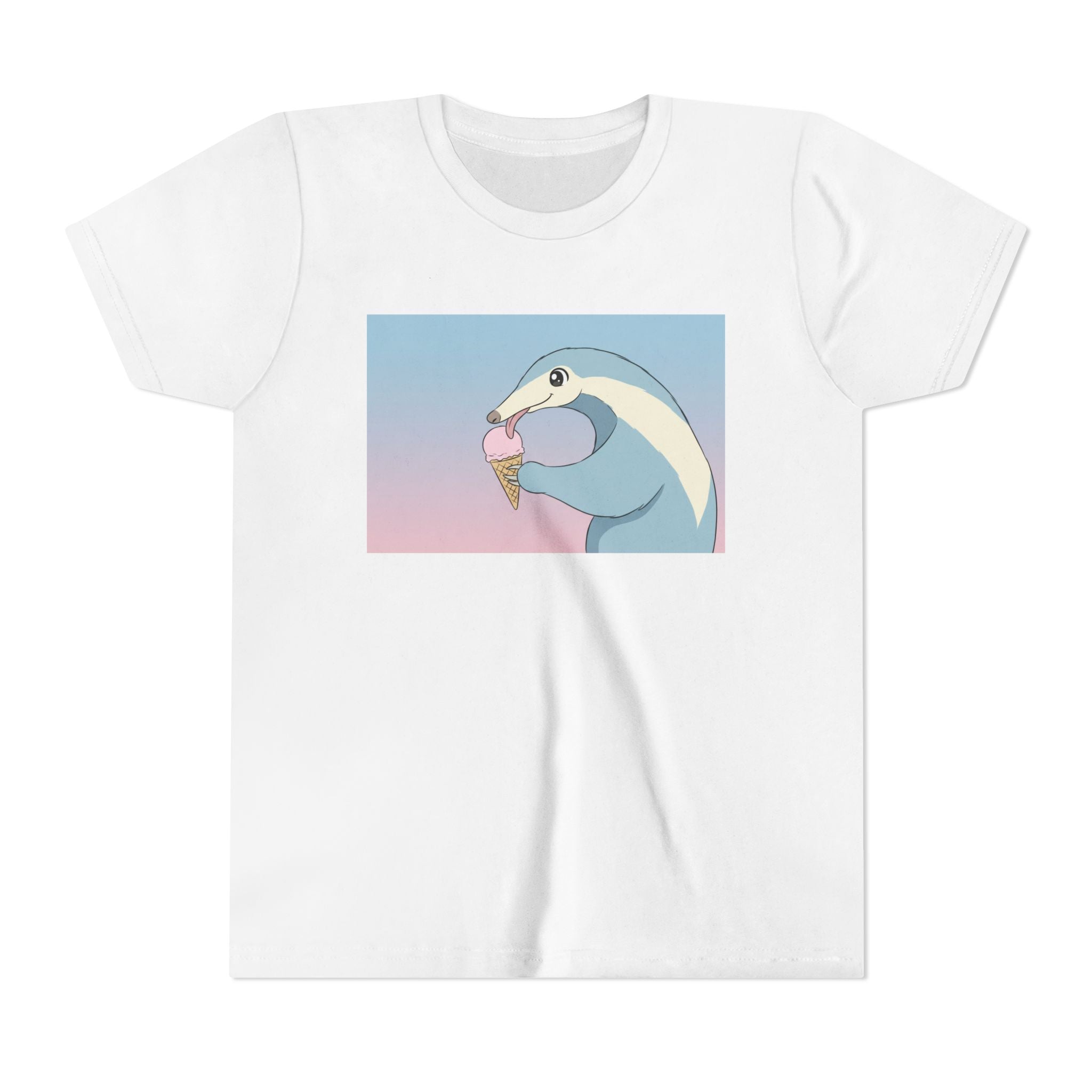 Anteater Eating Ice Cream Kids Tee — Cute Pastel Animal Graphic Youth T-Shirt - Kids