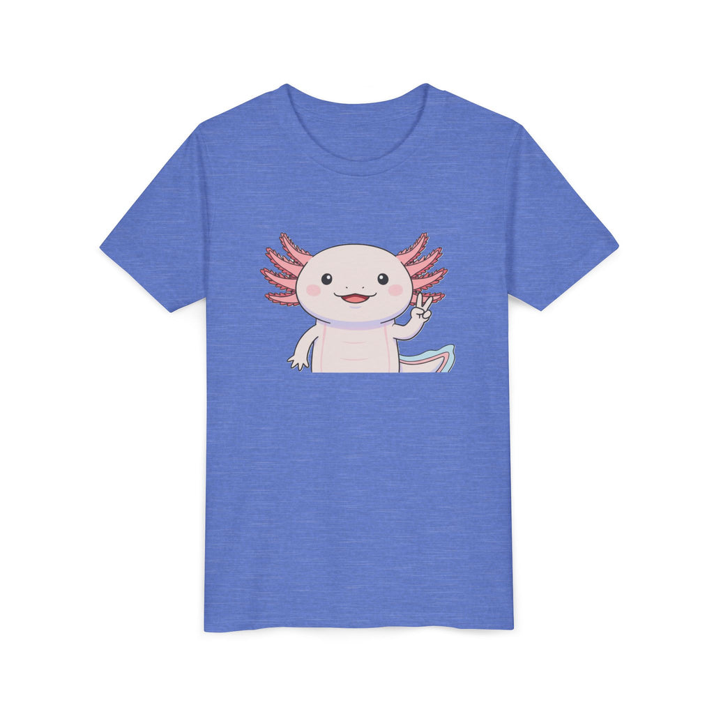 Kids Axolotl Throwing Peace Graphic Tee — Cute Pink Axolotl Salamander Youth T-Shirt - Kids