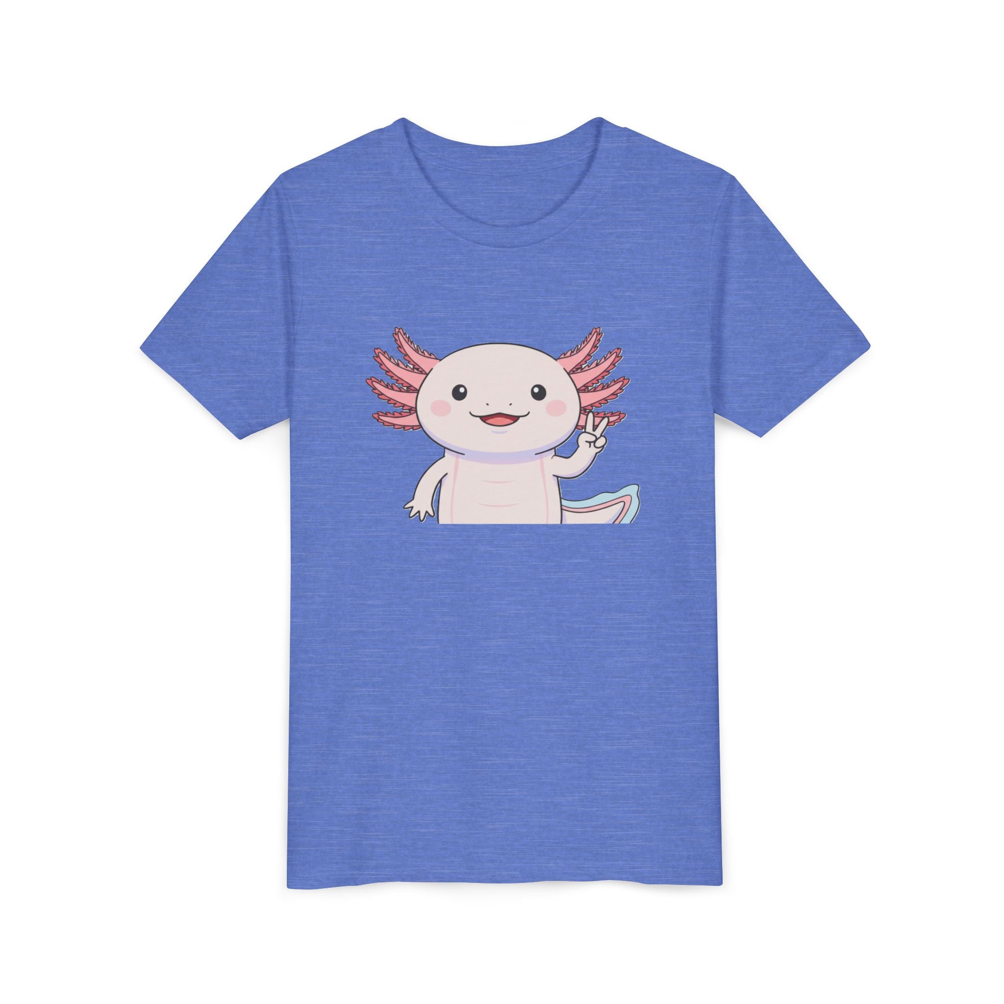Kids Axolotl Throwing Peace Graphic Tee — Cute Pink Axolotl Salamander Youth T-Shirt - Kids