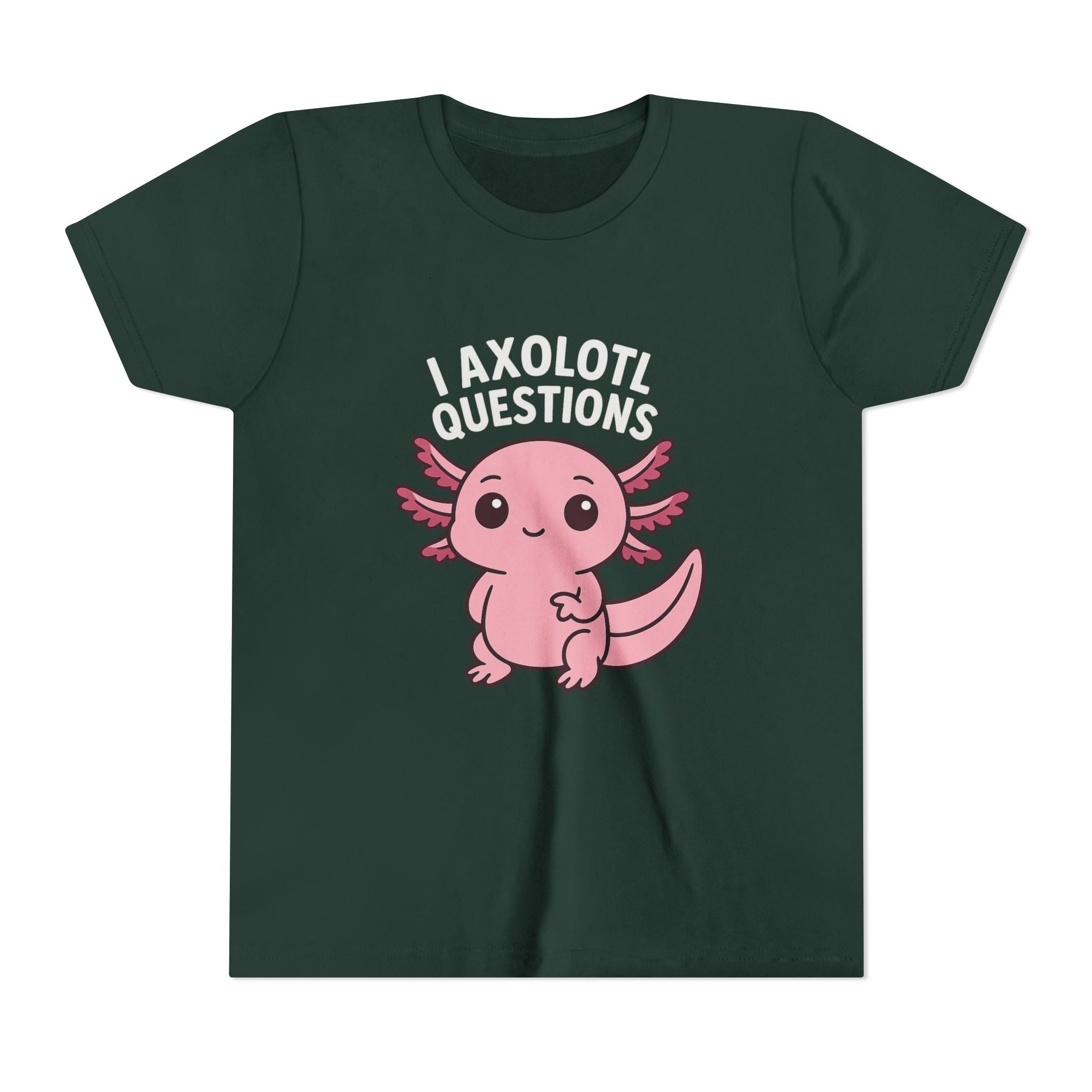 Youth Tee — Cute Pink Axolotl “Axolotl Questions” Kids Shirt