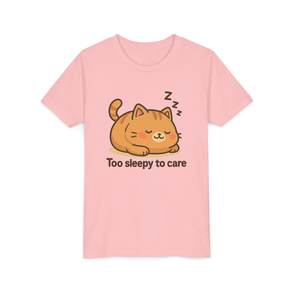 Youth Tee — Cute Sleeping Cat "Too Sleepy to Care" Graphic