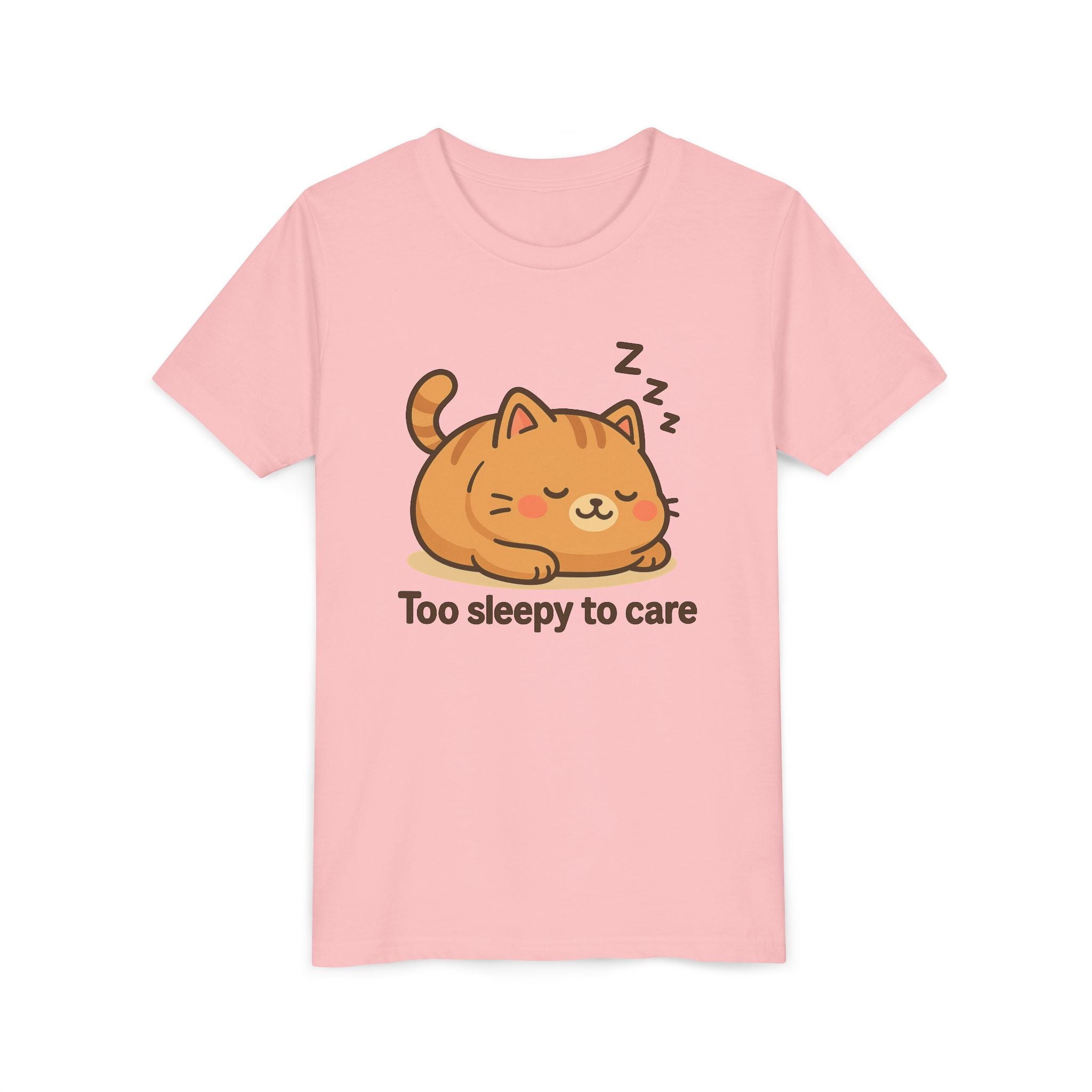 Youth Tee — Cute Sleeping Cat "Too Sleepy to Care" Graphic