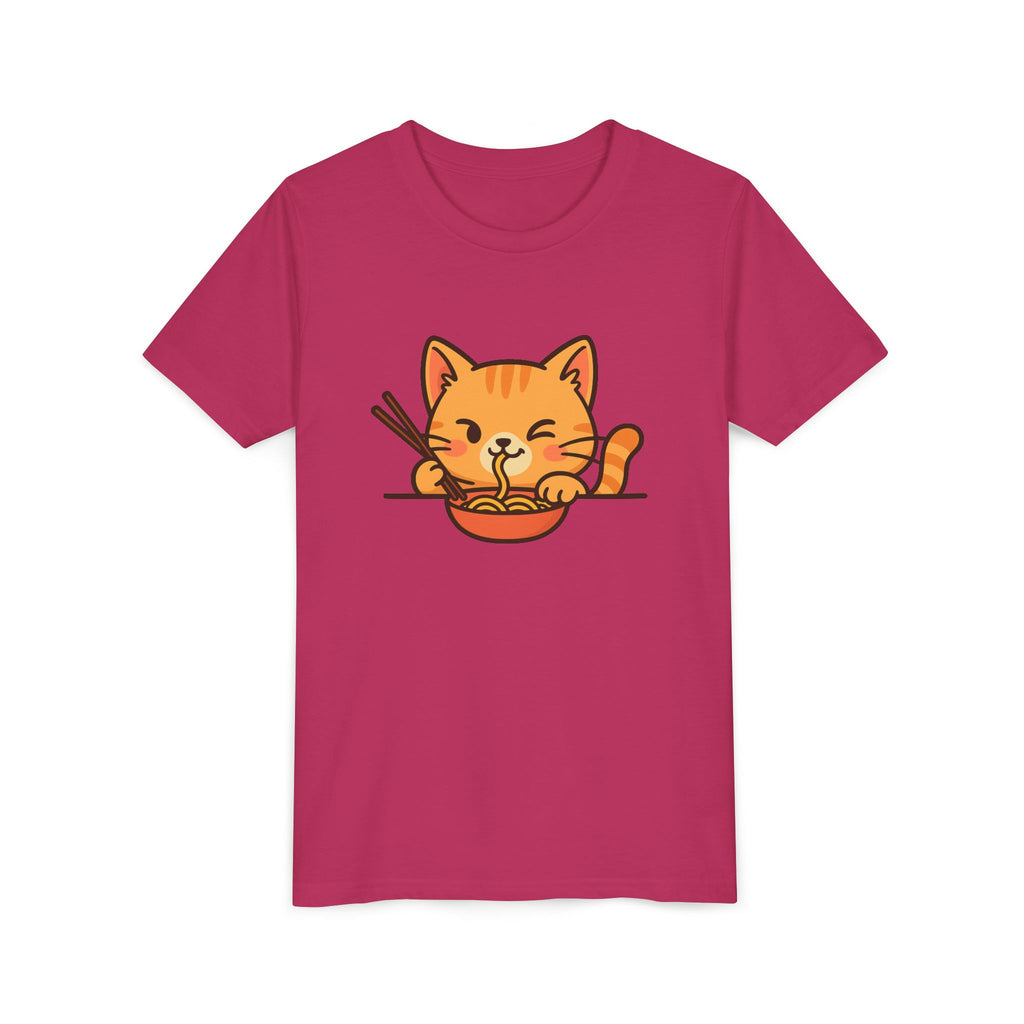 Kids Cat Eating Ramen T-Shirt – Cute Anime Noodle Kitty Youth Tee - Kids