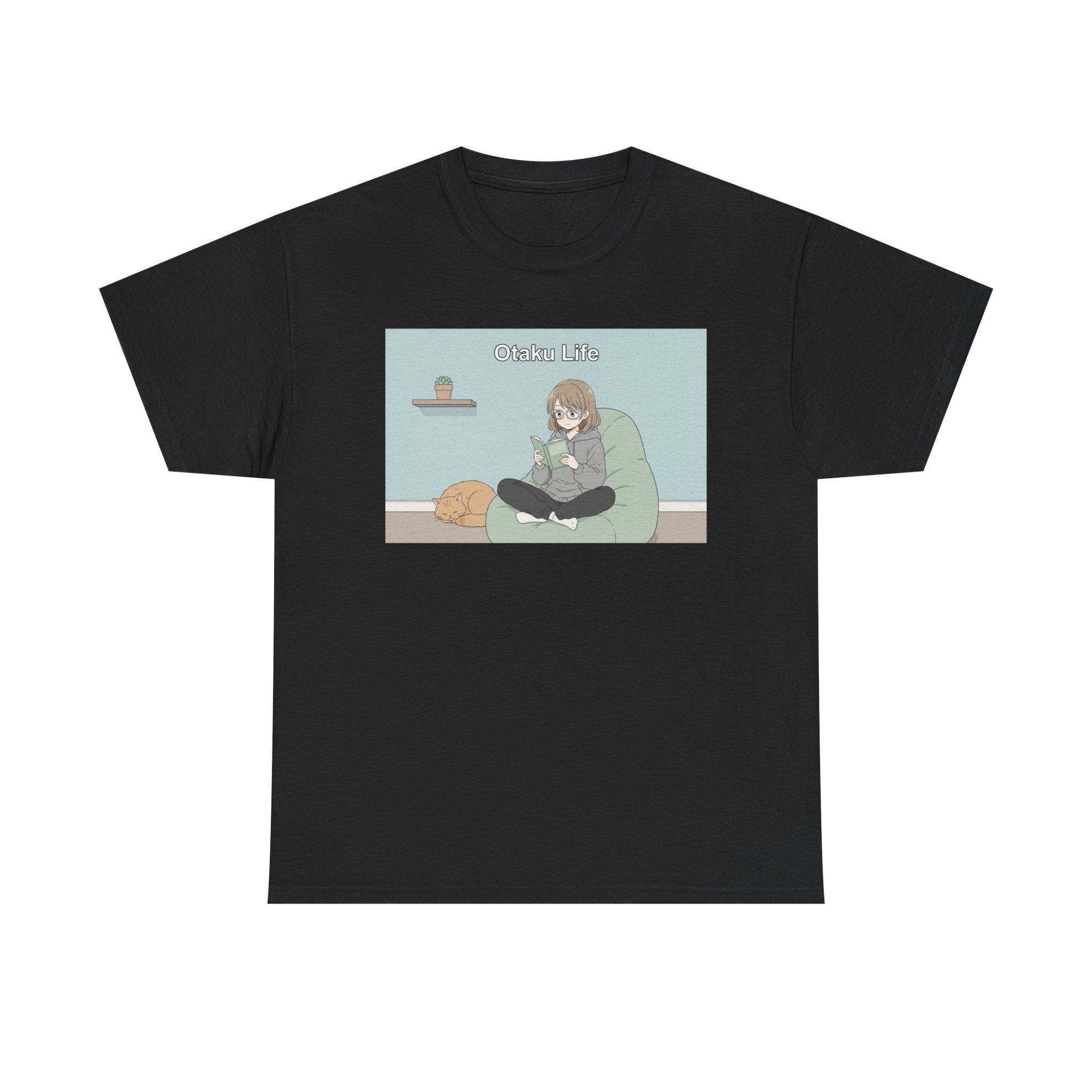 Cozy Cat Girl Otaku Long Sleeve Tee - 'Chill Vibes' Anime Girl Relaxing Graphic T-Shirt