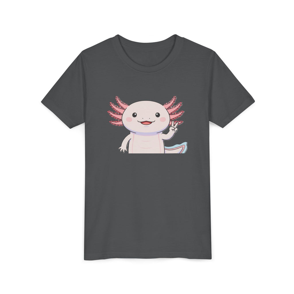 Kids Axolotl Throwing Peace Graphic Tee — Cute Pink Axolotl Salamander Youth T-Shirt - Kids
