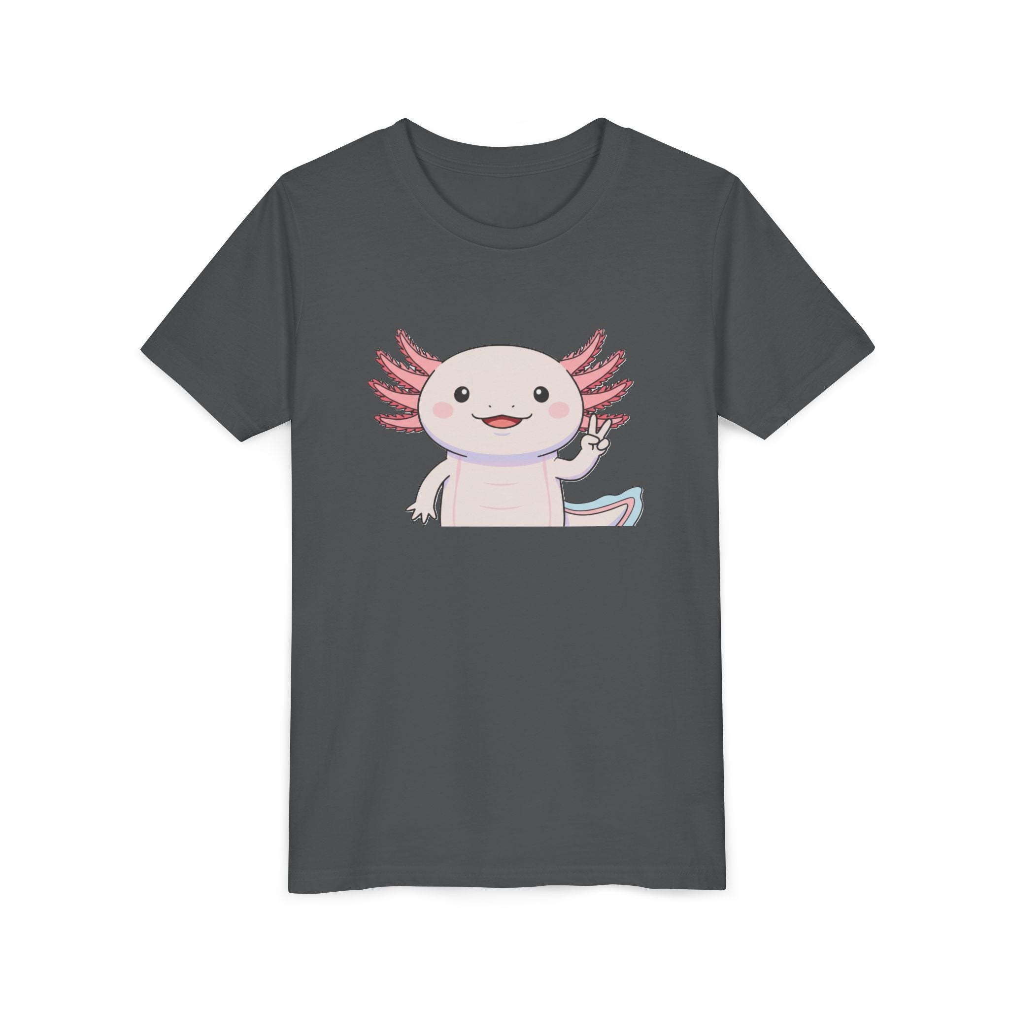 Kids Axolotl Throwing Peace Graphic Tee — Cute Pink Axolotl Salamander Youth T-Shirt - Kids