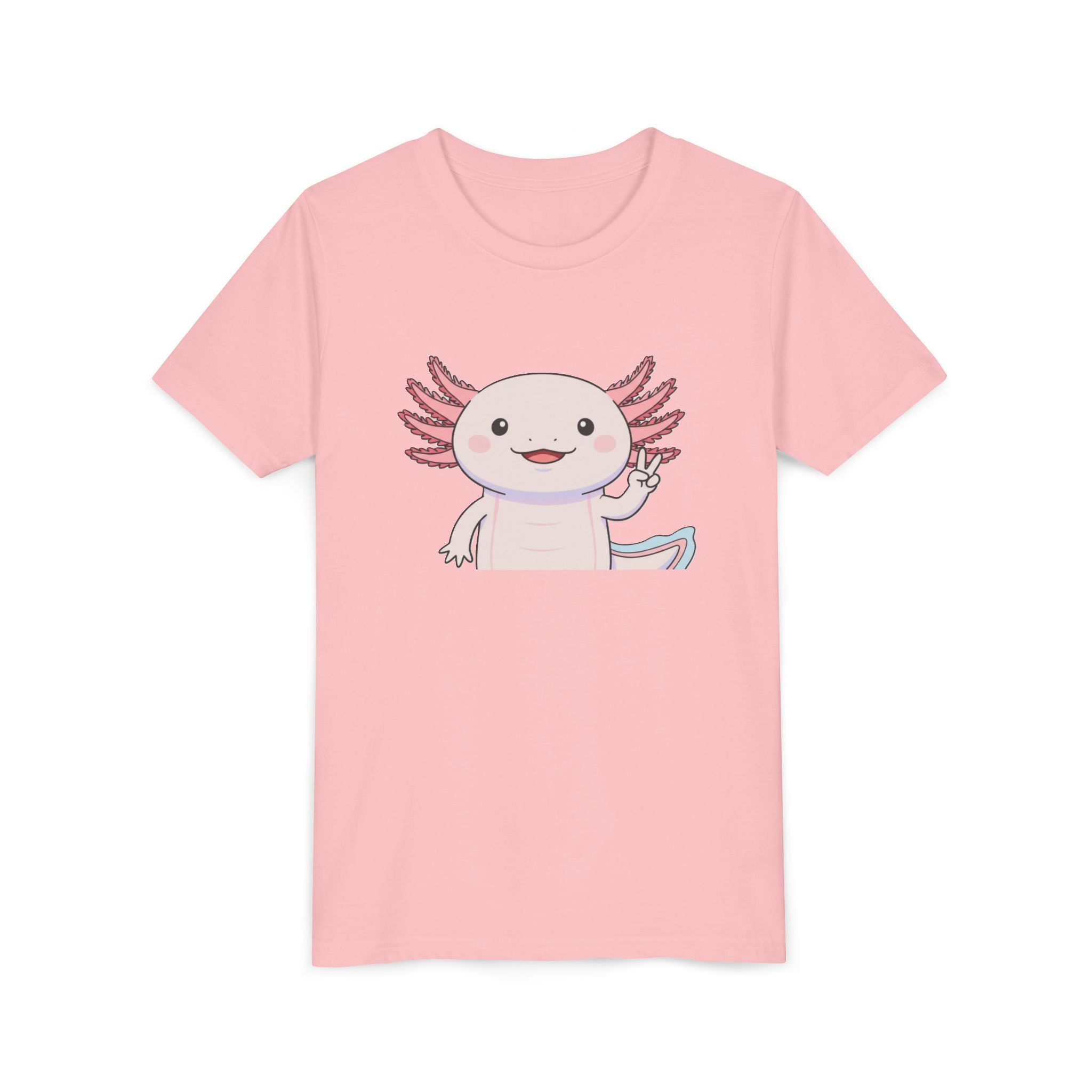 Kids Axolotl Throwing Peace Graphic Tee — Cute Pink Axolotl Salamander Youth T-Shirt - Kids