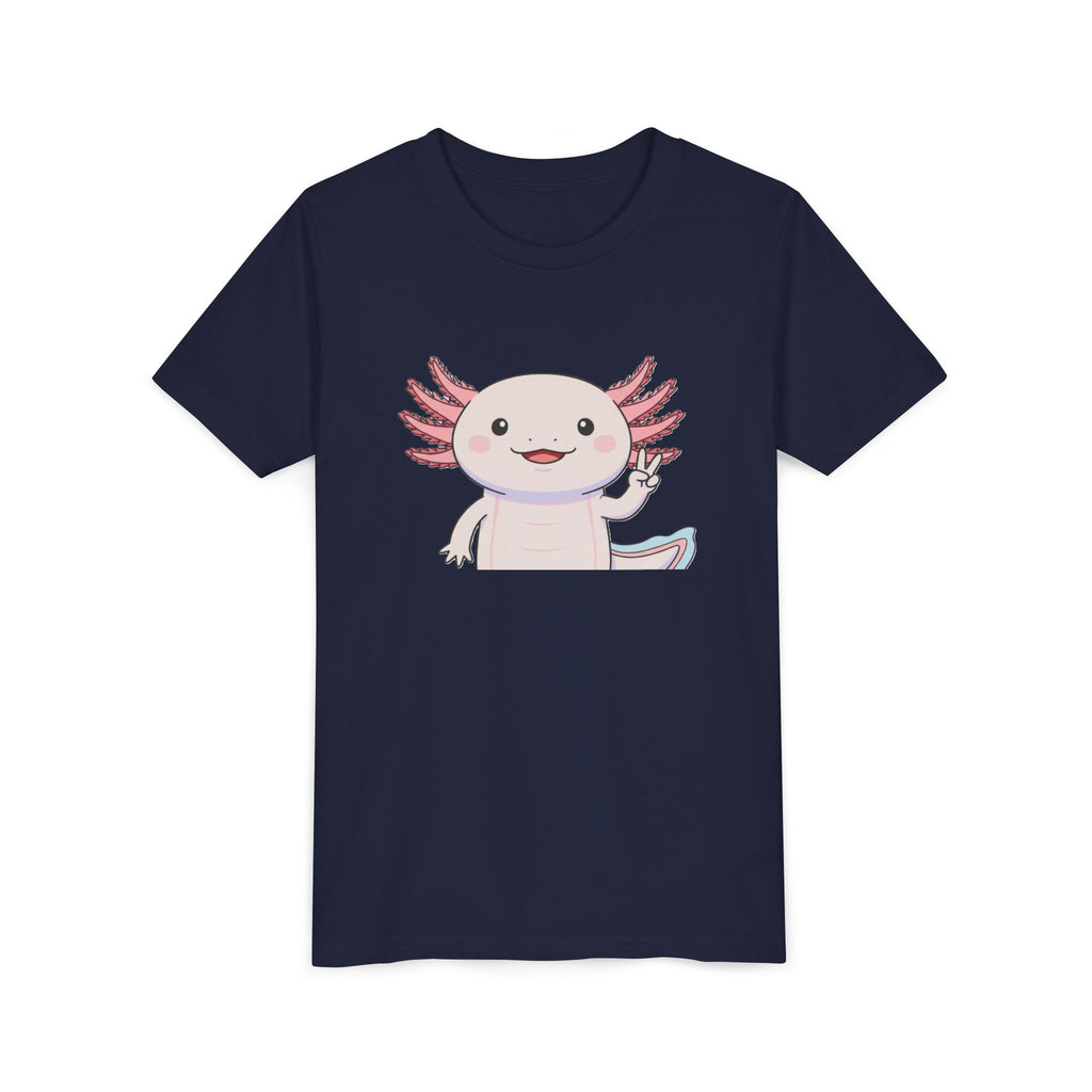 Kids Axolotl Throwing Peace Graphic Tee — Cute Pink Axolotl Salamander Youth T-Shirt - Kids