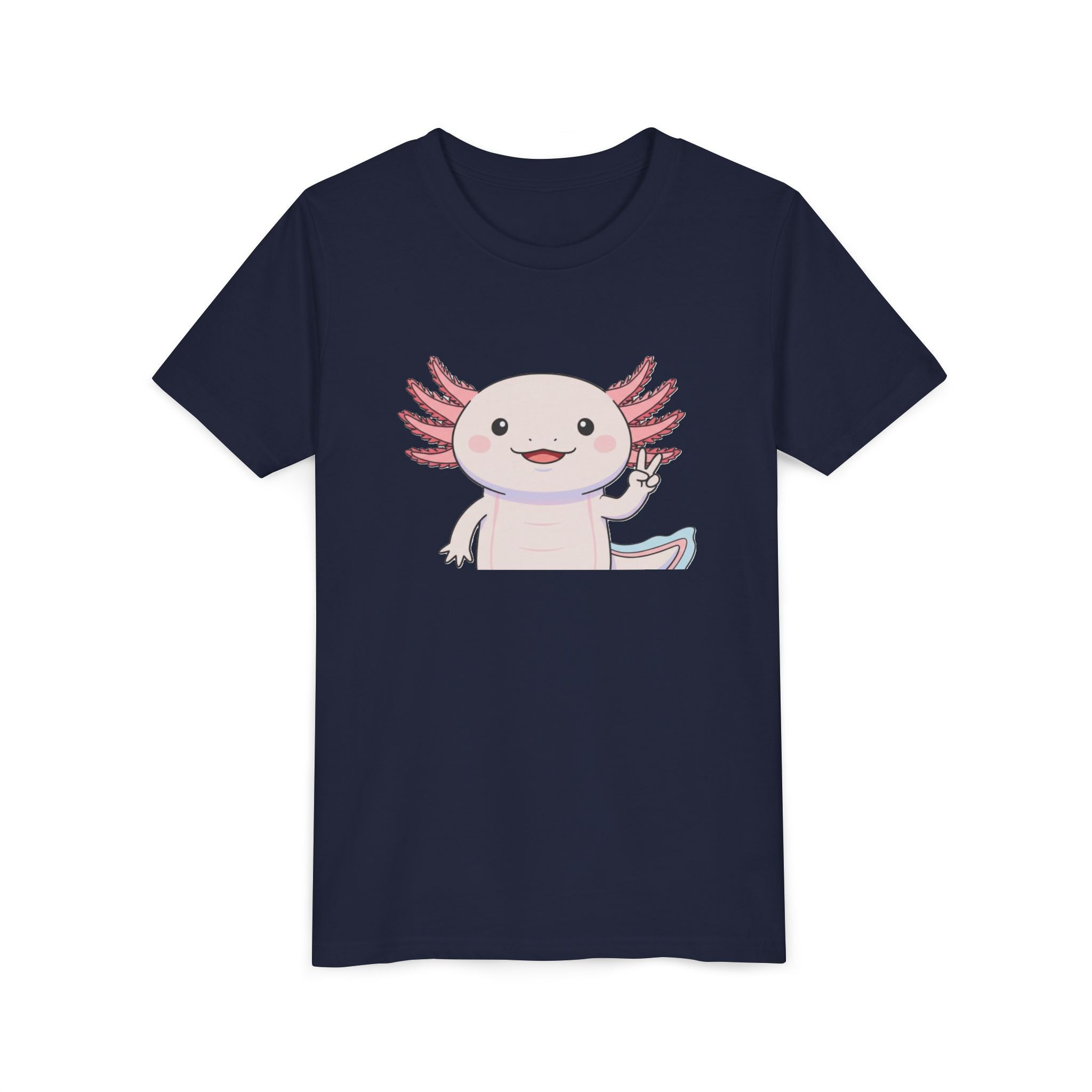 Kids Axolotl Throwing Peace Graphic Tee — Cute Pink Axolotl Salamander Youth T-Shirt - Kids