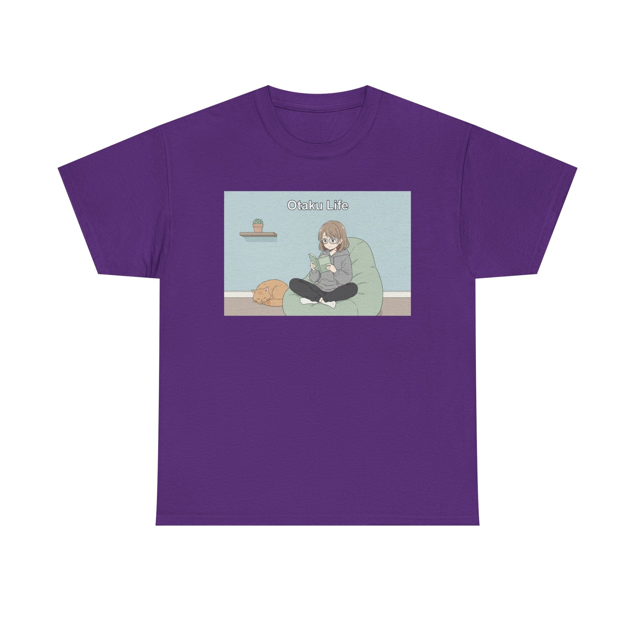 Cozy Cat Girl Otaku Long Sleeve Tee - 'Chill Vibes' Anime Girl Relaxing Graphic T-Shirt