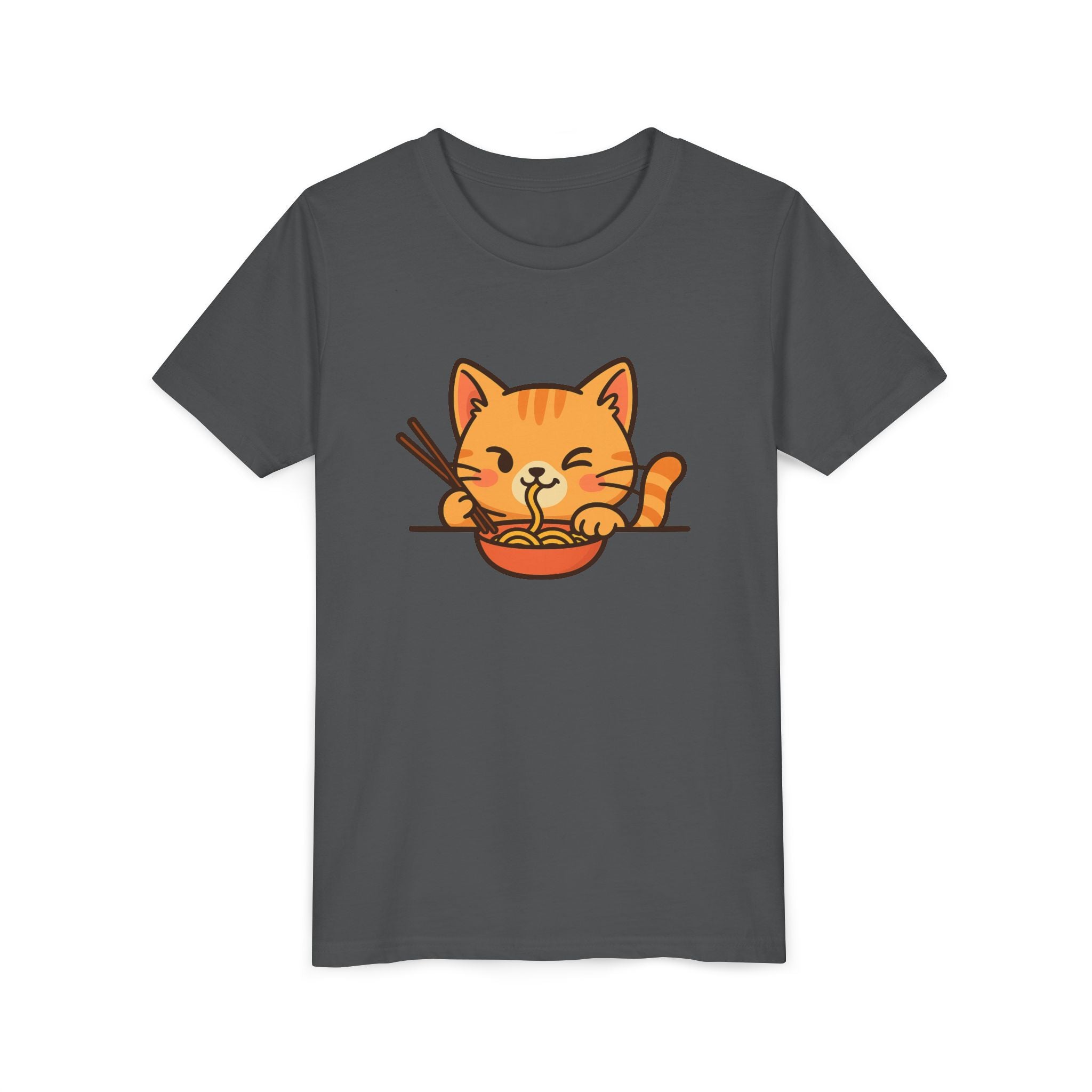 Kids Cat Eating Ramen T-Shirt – Cute Anime Noodle Kitty Youth Tee - Kids