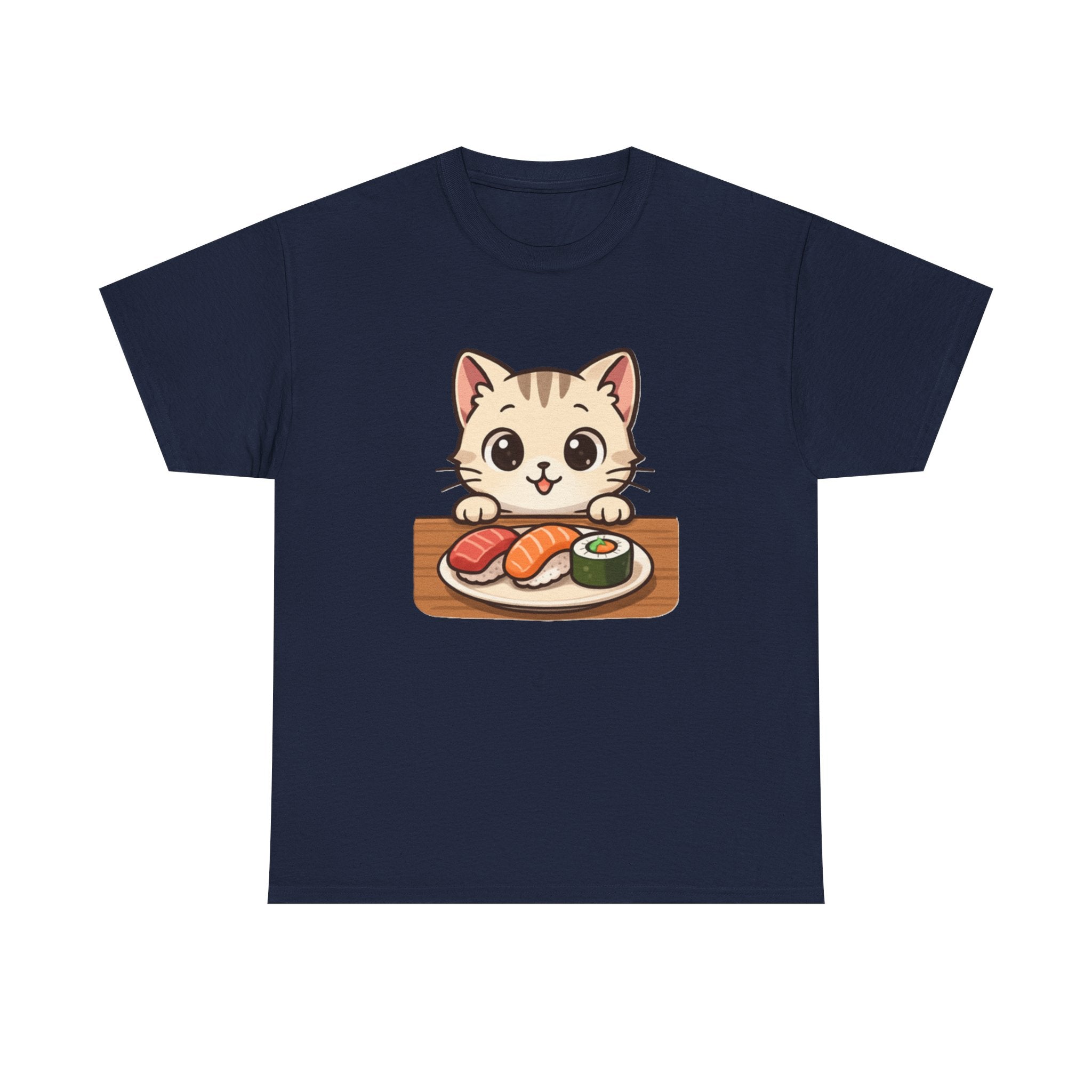 Cat & Sushi T-Shirt — Cute Kawaii Kitty with Sushi Graphic - Adult