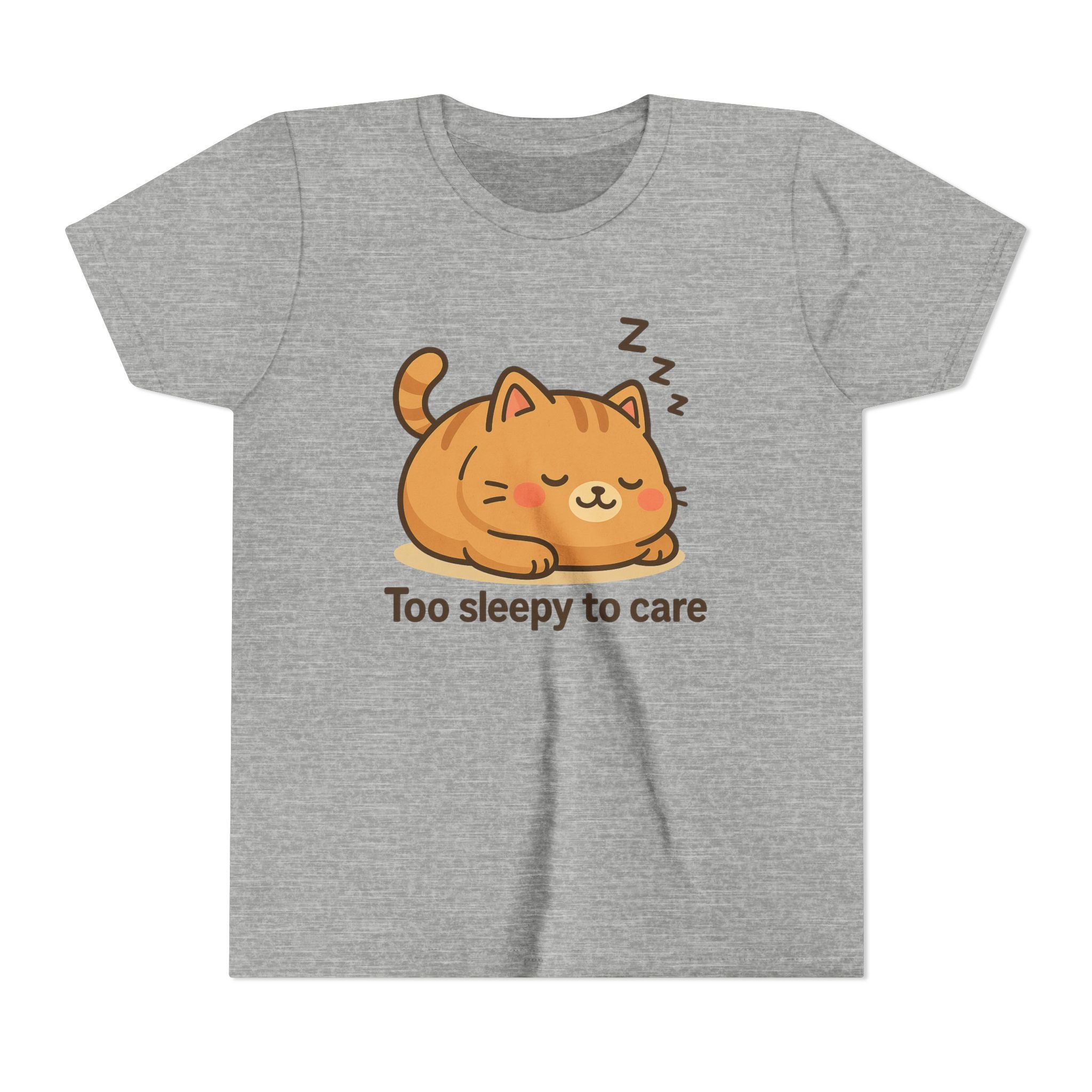 Youth Tee — Cute Sleeping Cat "Too Sleepy to Care" Graphic