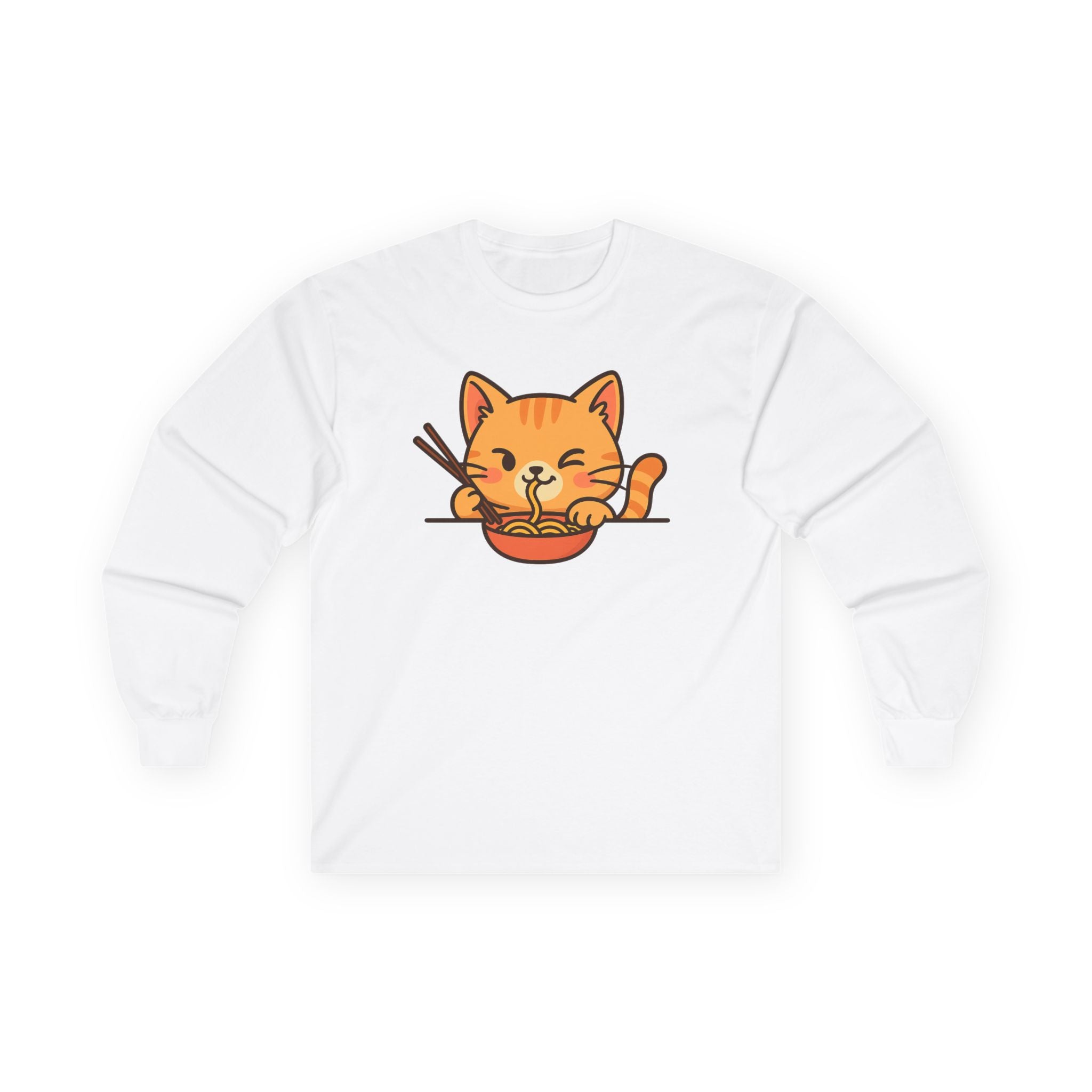 Cute Cat Eating Ramen Long Sleeve Tee - Adult