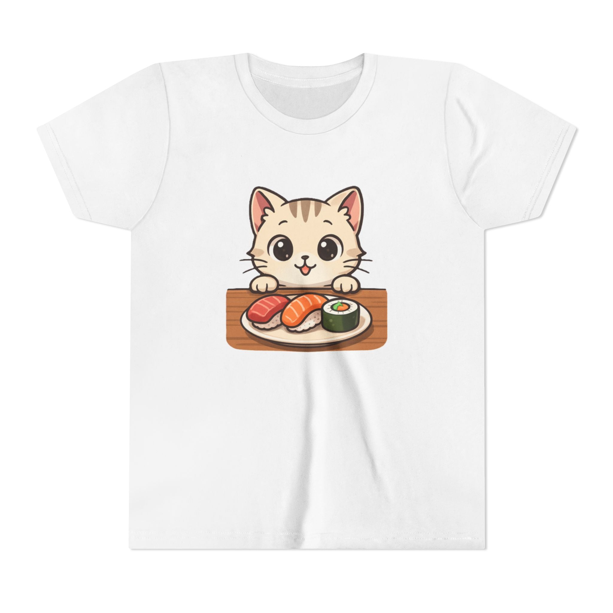 Kids Sushi Cat T-Shirt — Cute Kitty Eating Sushi Youth Tee