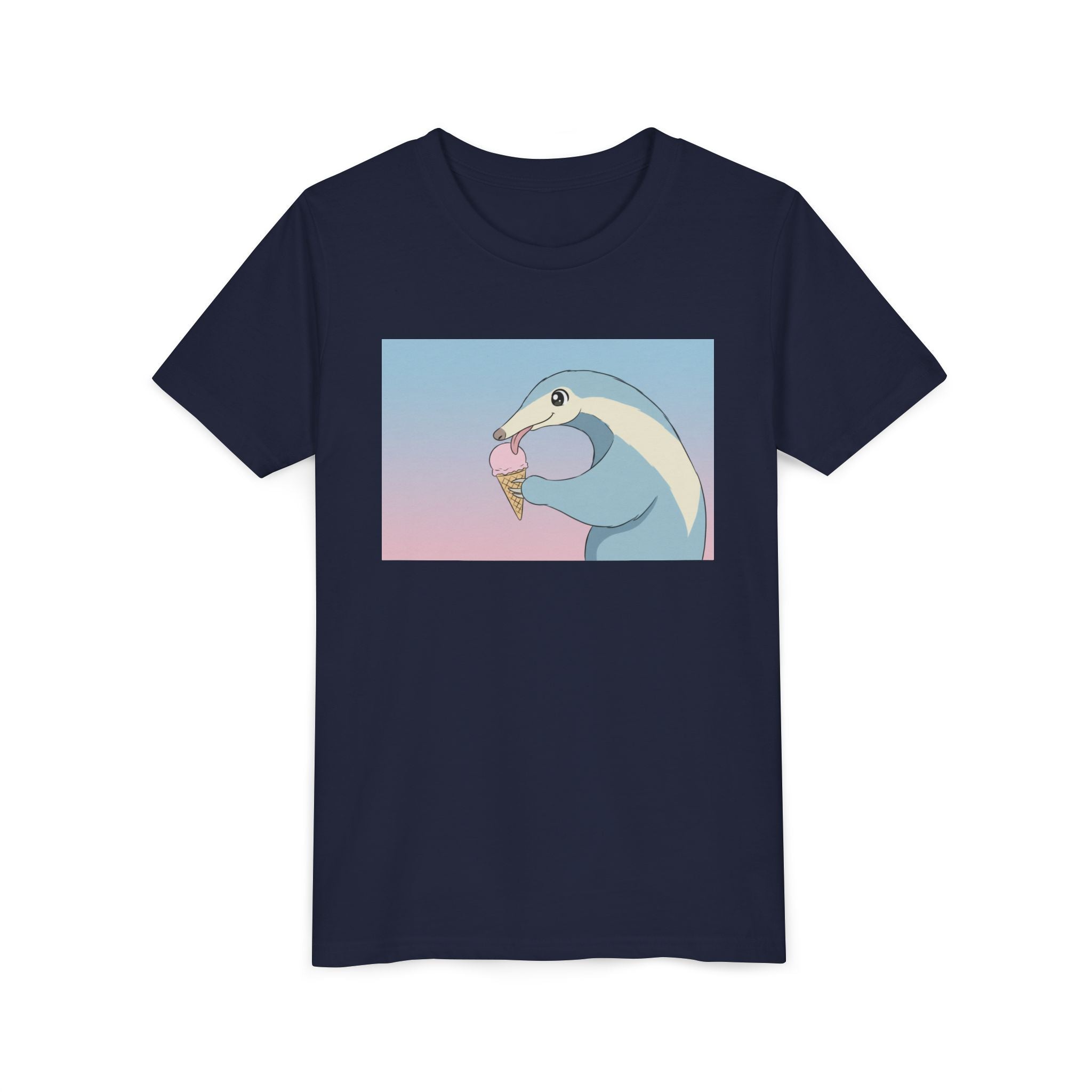 Anteater Eating Ice Cream Kids Tee — Cute Pastel Animal Graphic Youth T-Shirt - Kids
