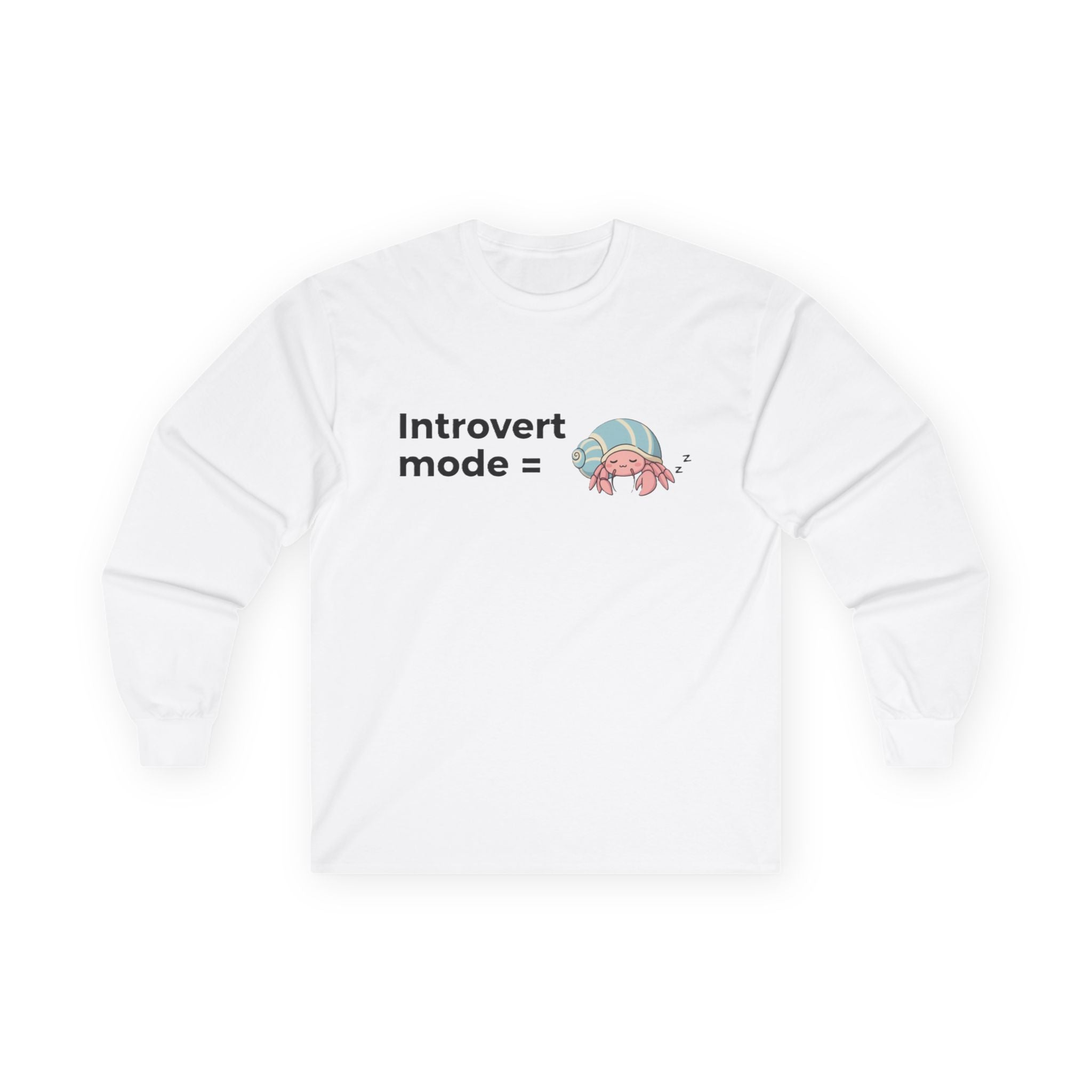 Introvert Mode Hermit Crab Long Sleeve Tee — Cute Shy Hermit Crab Graphic - Adult