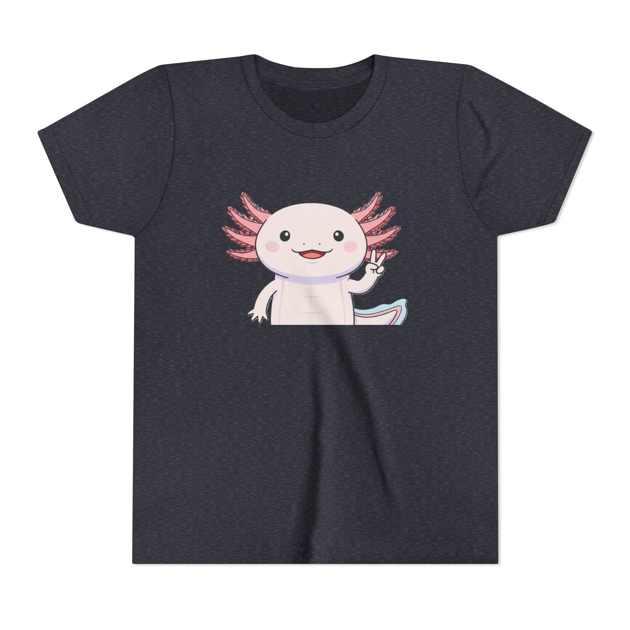 Kids Axolotl Throwing Peace Graphic Tee — Cute Pink Axolotl Salamander Youth T-Shirt - Kids