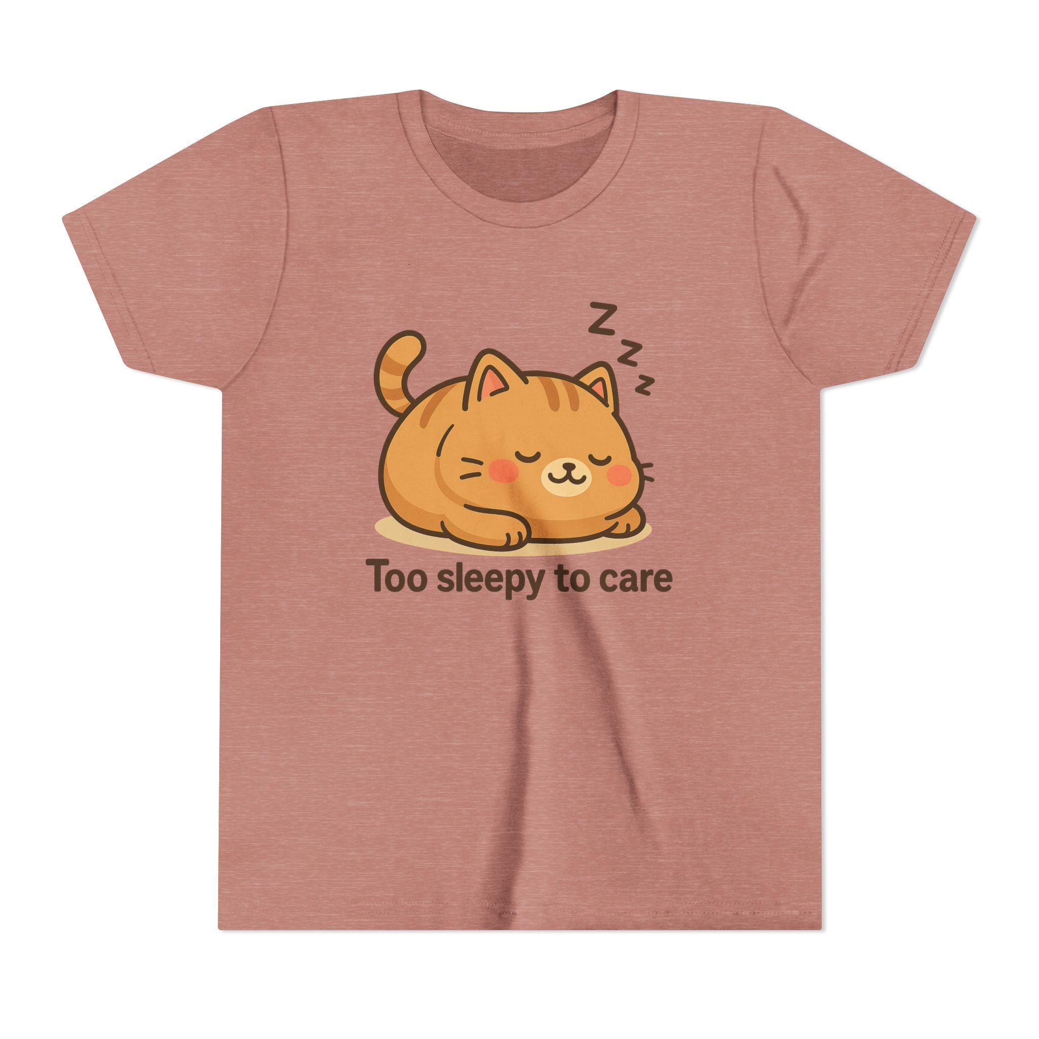 Youth Tee — Cute Sleeping Cat "Too Sleepy to Care" Graphic