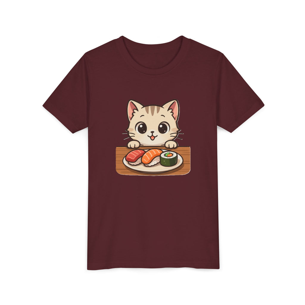 Kids Sushi Cat T-Shirt — Cute Kitty Eating Sushi Youth Tee