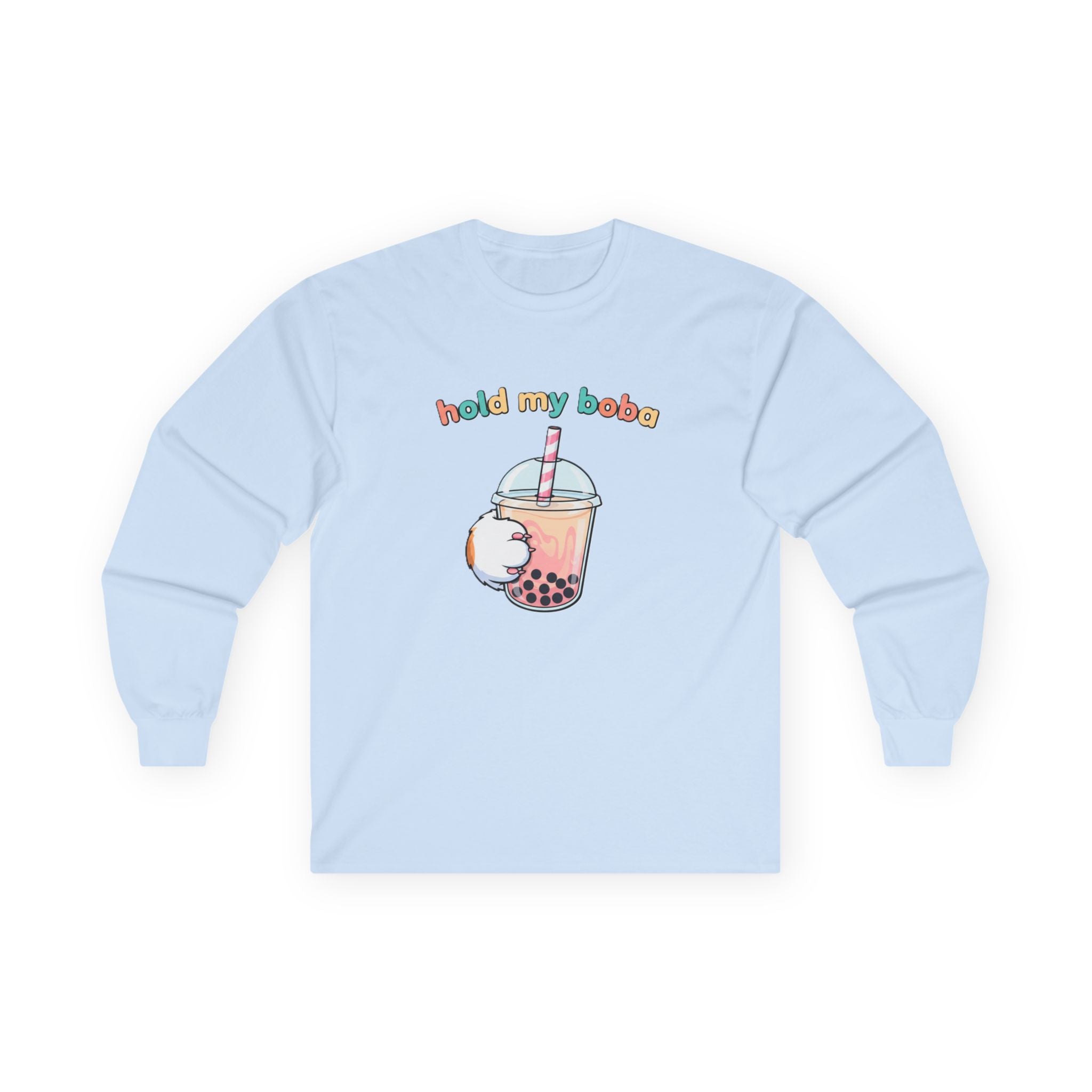 Boba Cat Long Sleeve Tee — "Hold My Boba" Cute Bubble Tea Shirt - Adult