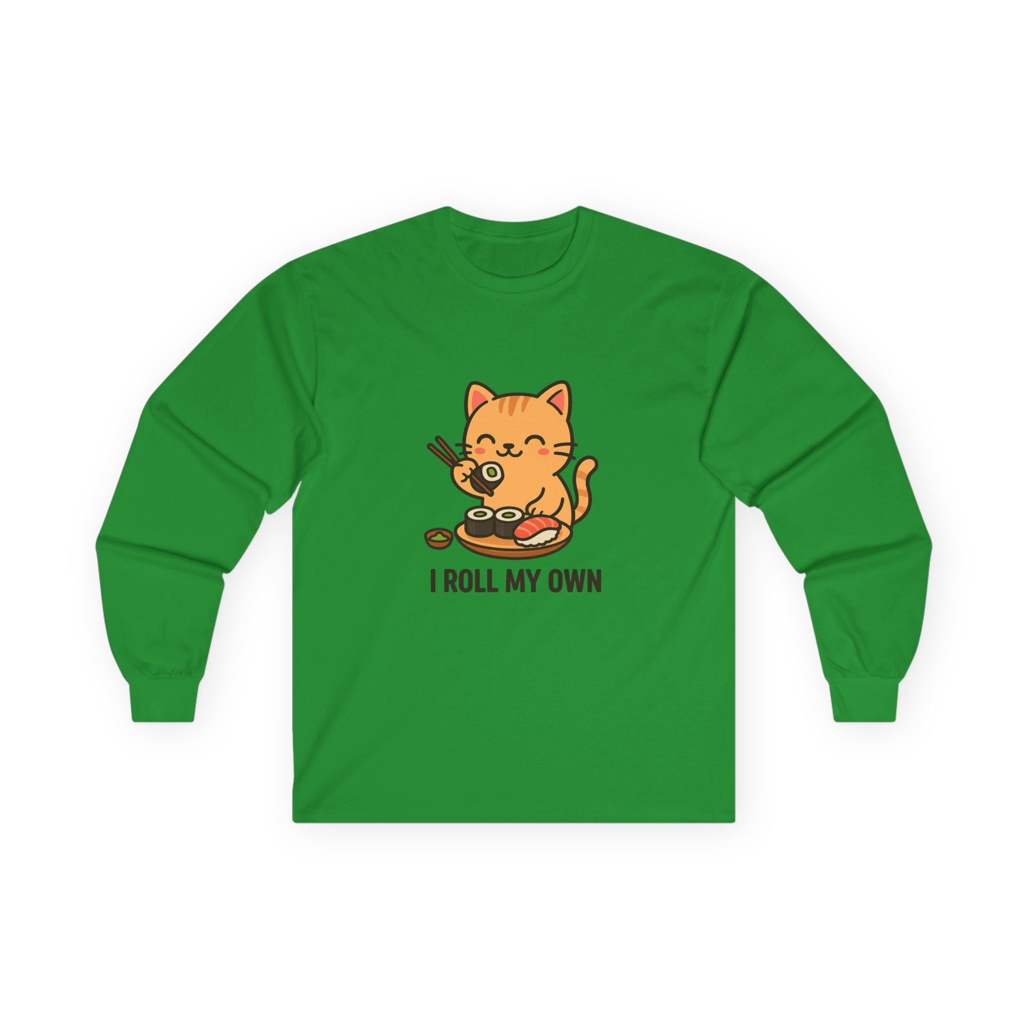 I Roll My Own Cat Sushi Long Sleeve Tee — Cute Kawaii Cat Rolling Sushi Shirt - Adult