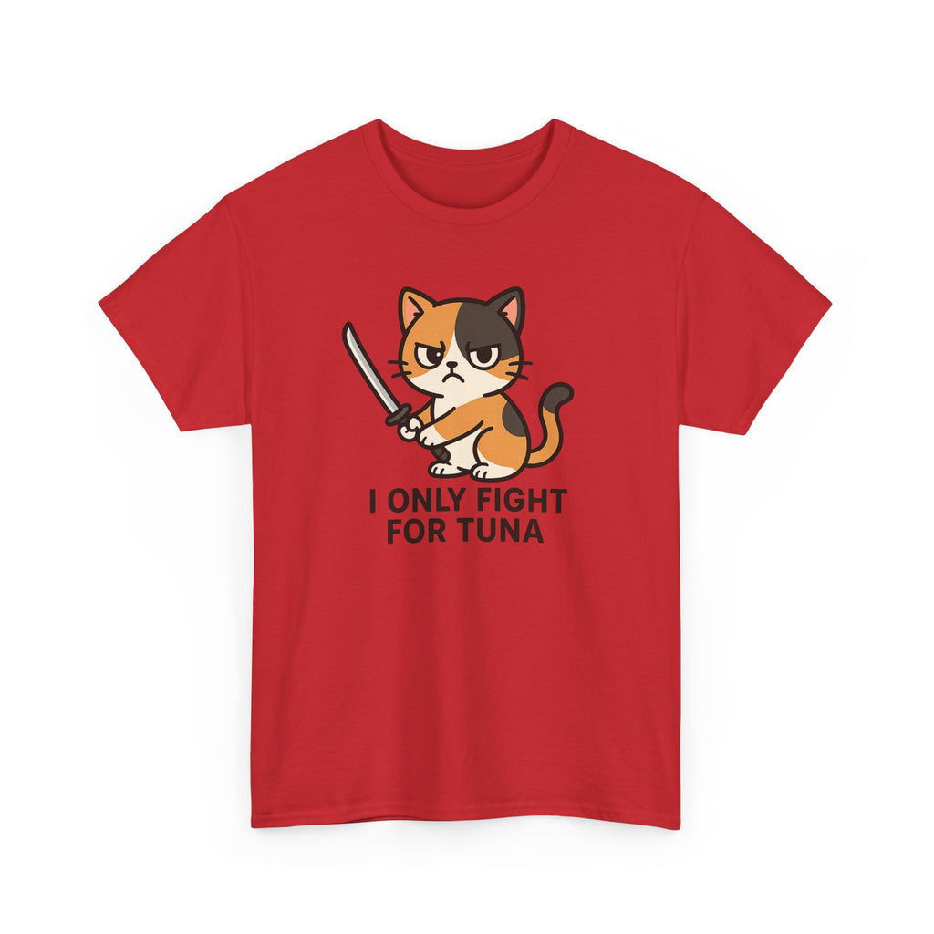 Cat Sword T-Shirt — "I Only Fight for Tuna" Cute Samurai Cat Tee - Adult