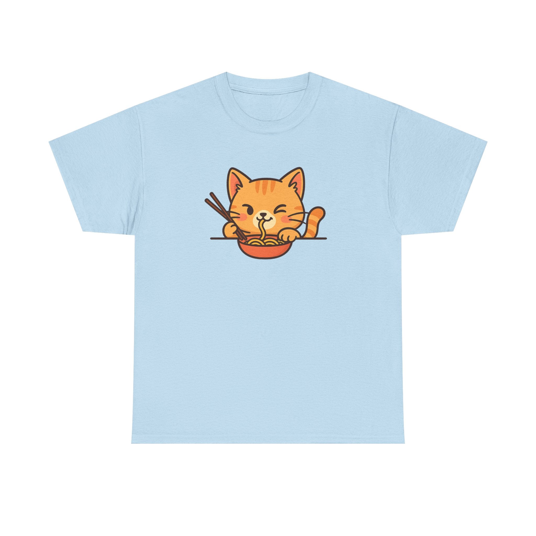 Cute Cat Eating Ramen T-Shirt — Kawaii Kitty Noodle Tee - Adult