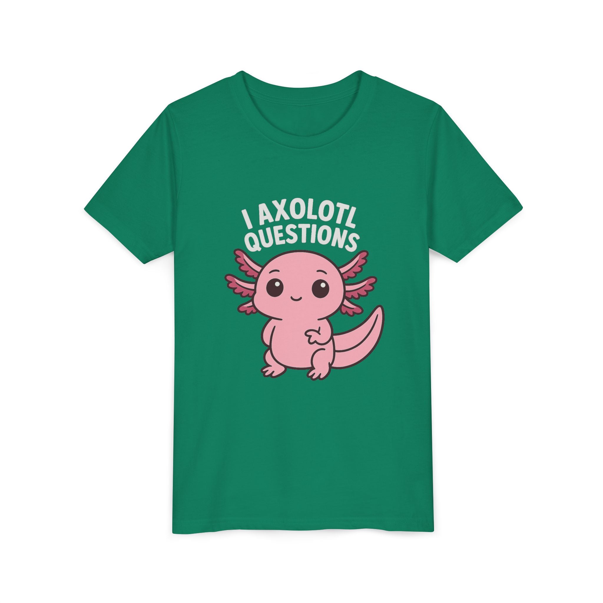 Youth Tee — Cute Pink Axolotl “Axolotl Questions” Kids Shirt