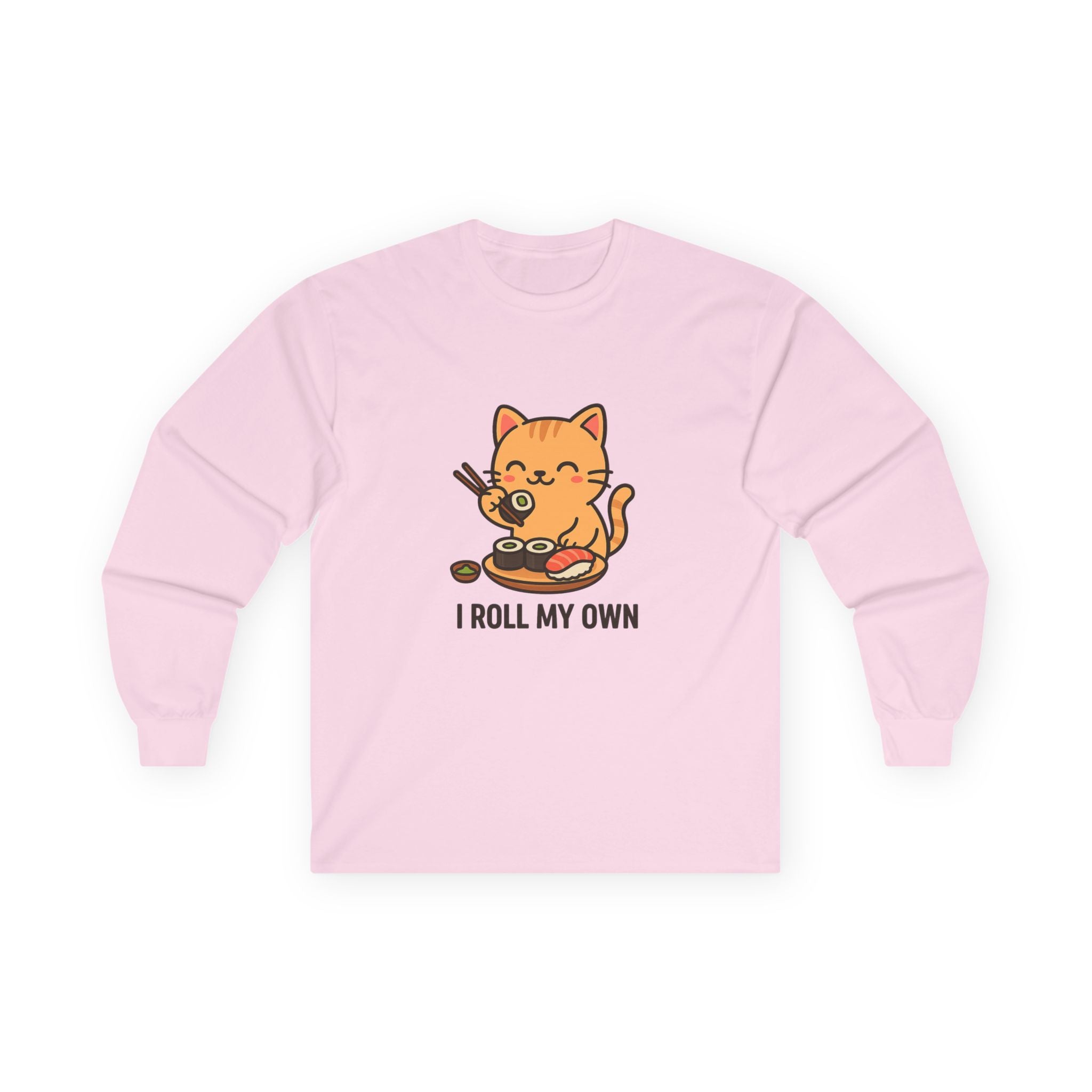 I Roll My Own Cat Sushi Long Sleeve Tee — Cute Kawaii Cat Rolling Sushi Shirt - Adult
