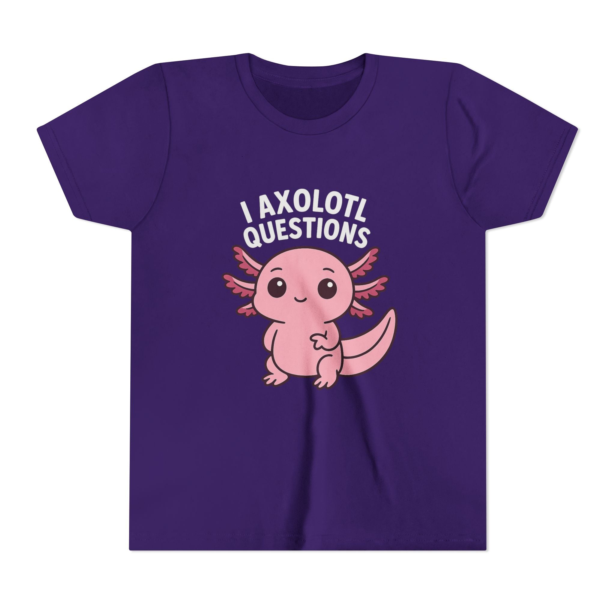 Youth Tee — Cute Pink Axolotl “Axolotl Questions” Kids Shirt