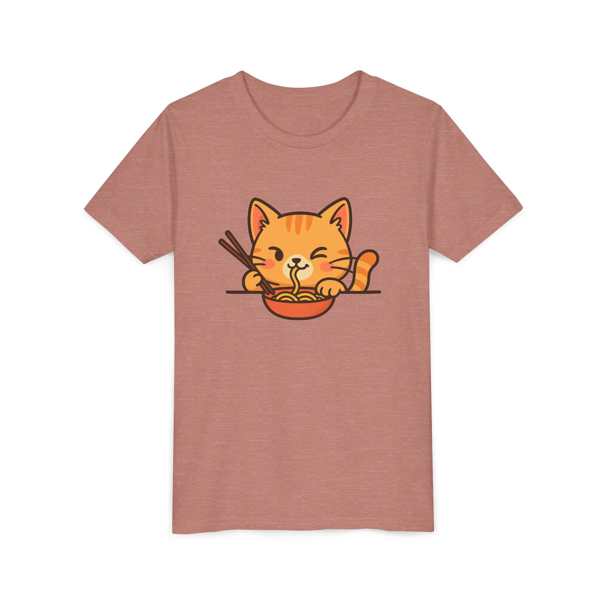 Kids Cat Eating Ramen T-Shirt – Cute Anime Noodle Kitty Youth Tee - Kids