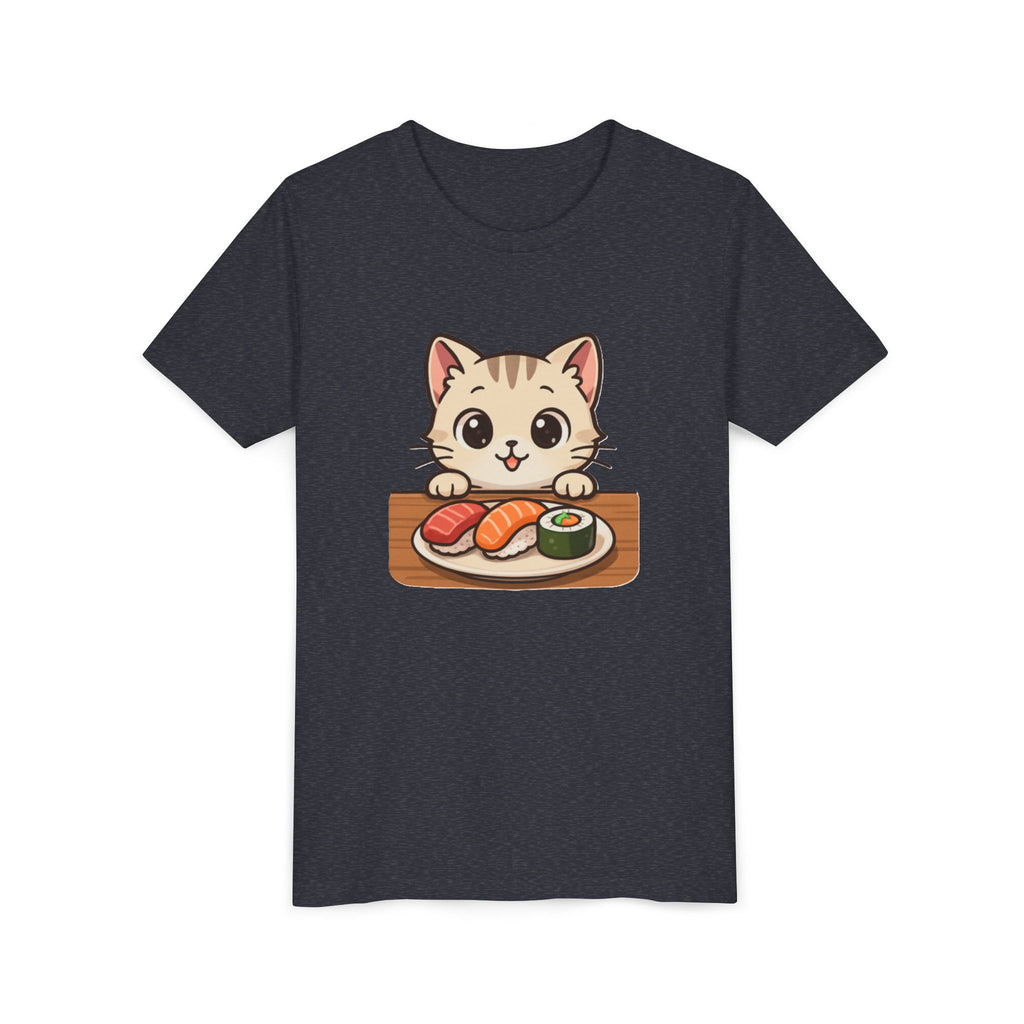 Kids Sushi Cat T-Shirt — Cute Kitty Eating Sushi Youth Tee