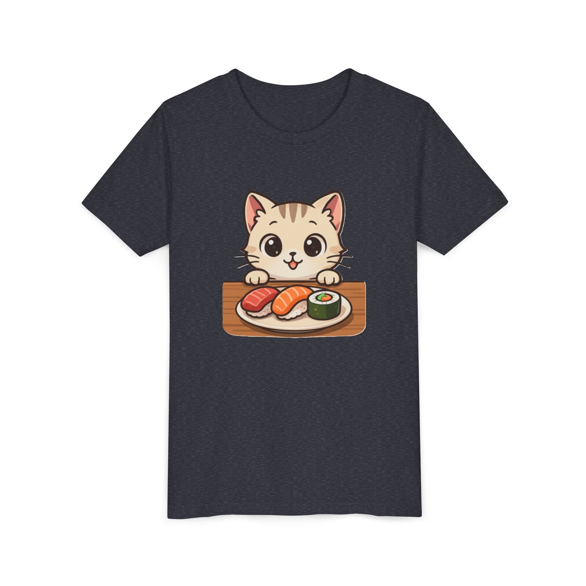 Kids Sushi Cat T-Shirt — Cute Kitty Eating Sushi Youth Tee