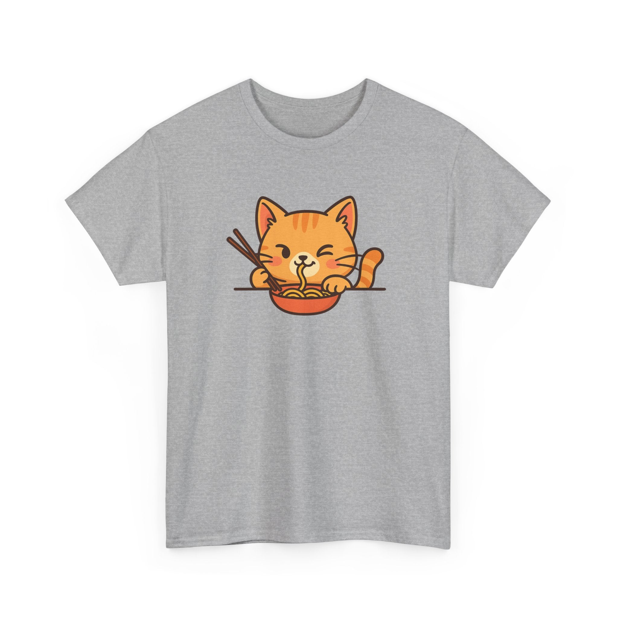 Cute Cat Eating Ramen T-Shirt — Kawaii Kitty Noodle Tee - Adult