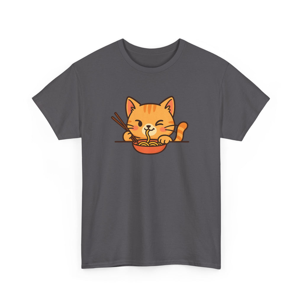 Cute Cat Eating Ramen T-Shirt — Kawaii Kitty Noodle Tee - Adult
