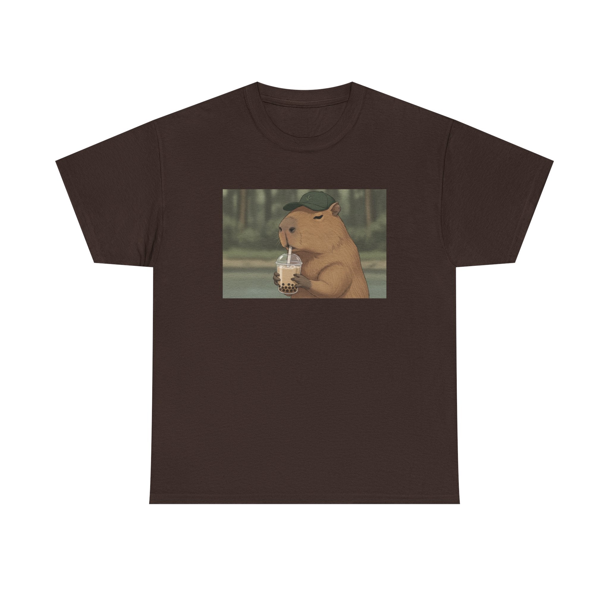 Capybara Drinking Boba T‑Shirt — Cute Cartoon Bubble Tea Tee - Adult