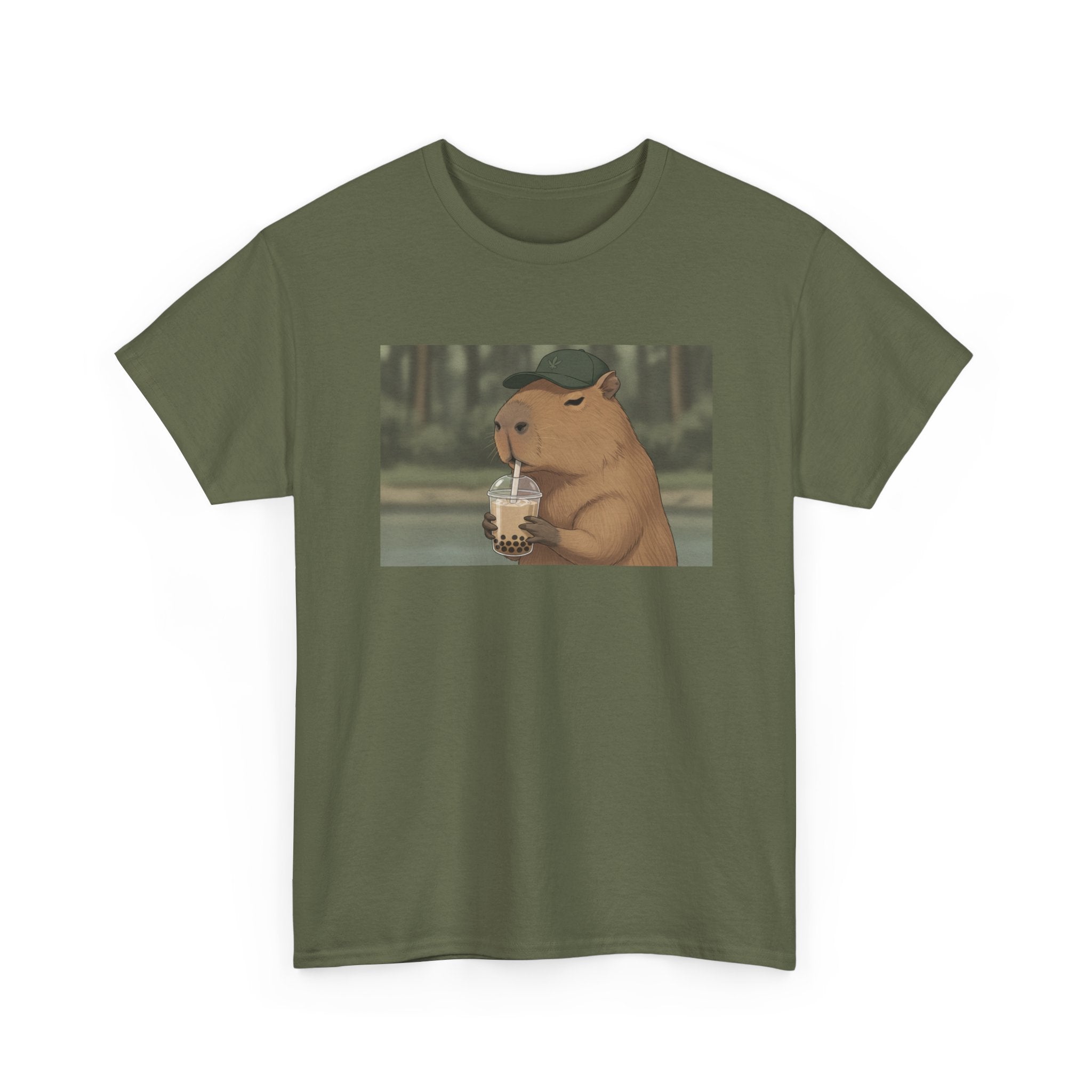 Capybara Drinking Boba T‑Shirt — Cute Cartoon Bubble Tea Tee - Adult