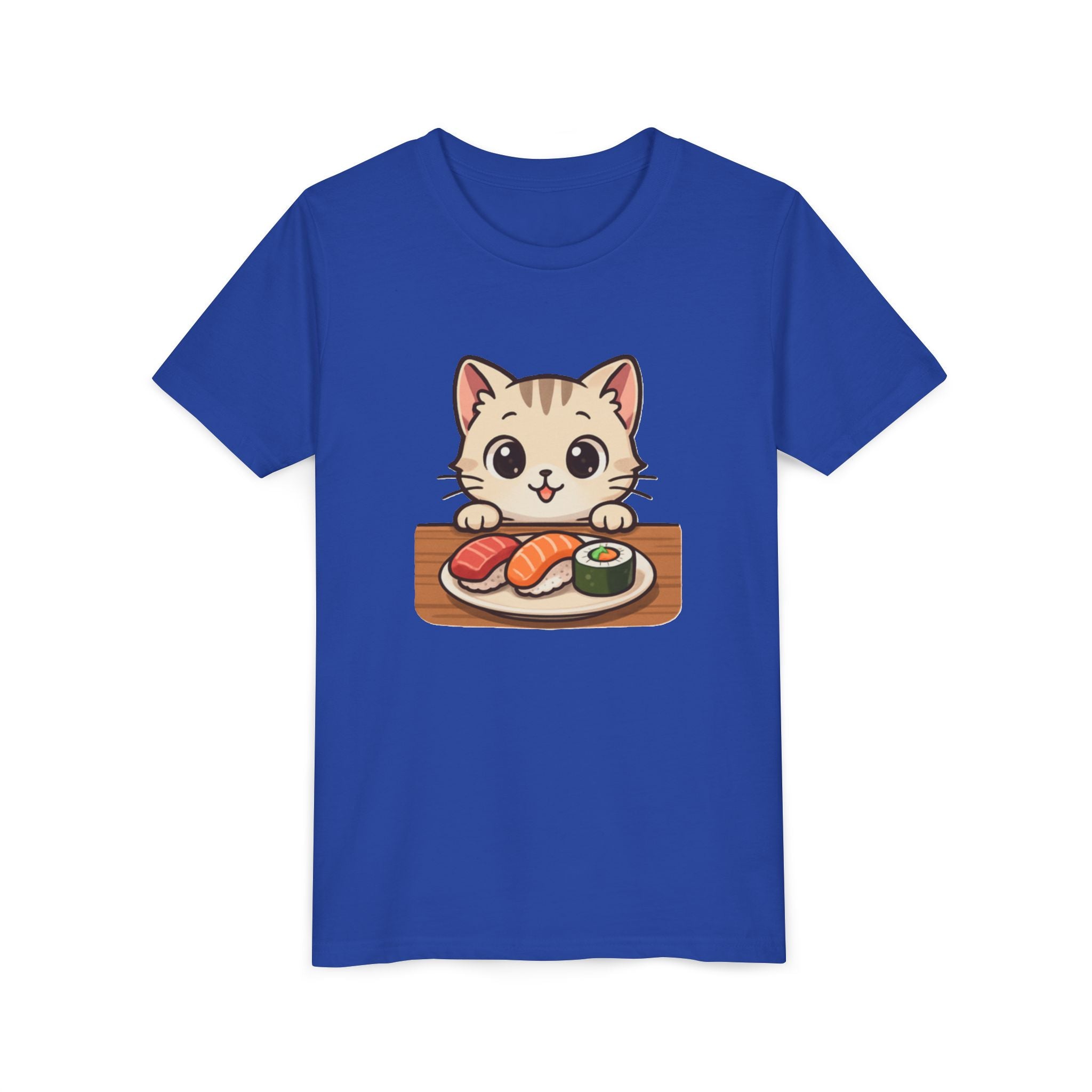 Kids Sushi Cat T-Shirt — Cute Kitty Eating Sushi Youth Tee