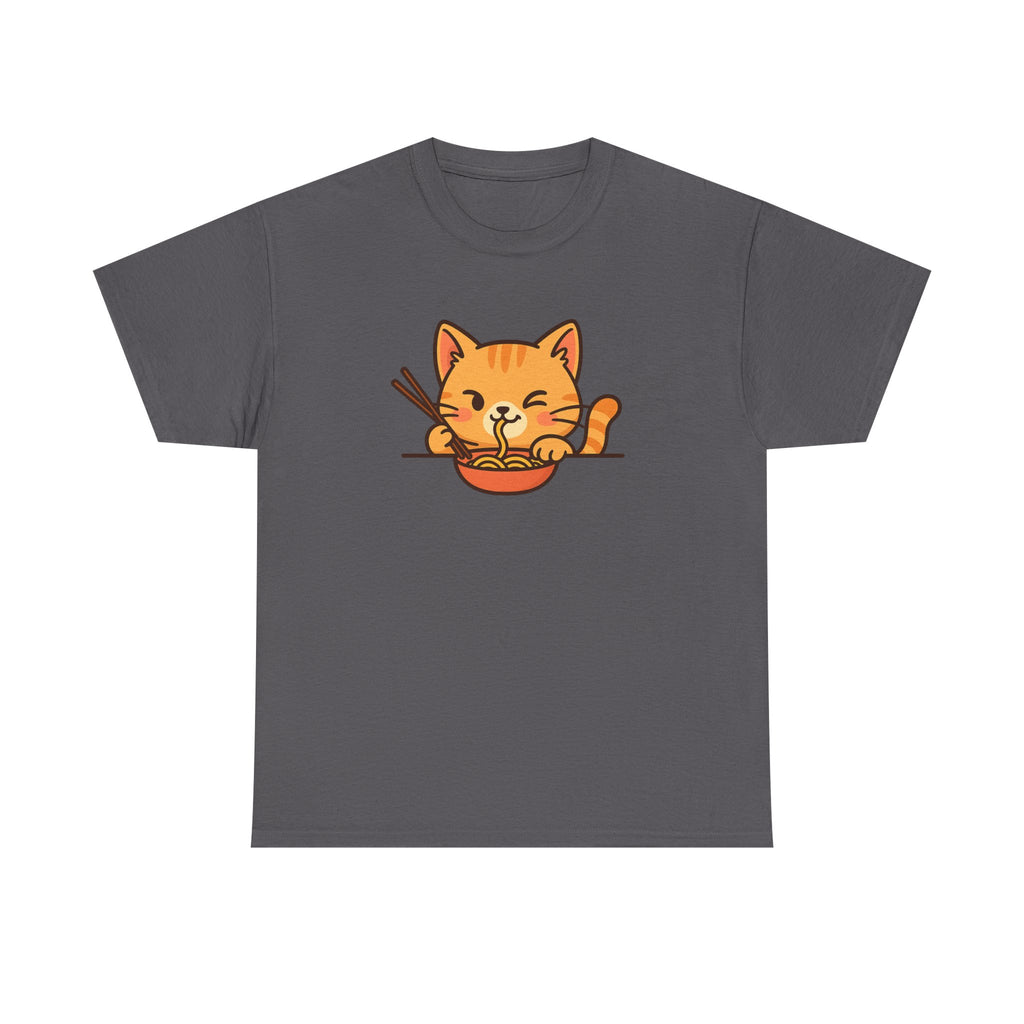 Cute Cat Eating Ramen T-Shirt — Kawaii Kitty Noodle Tee - Adult
