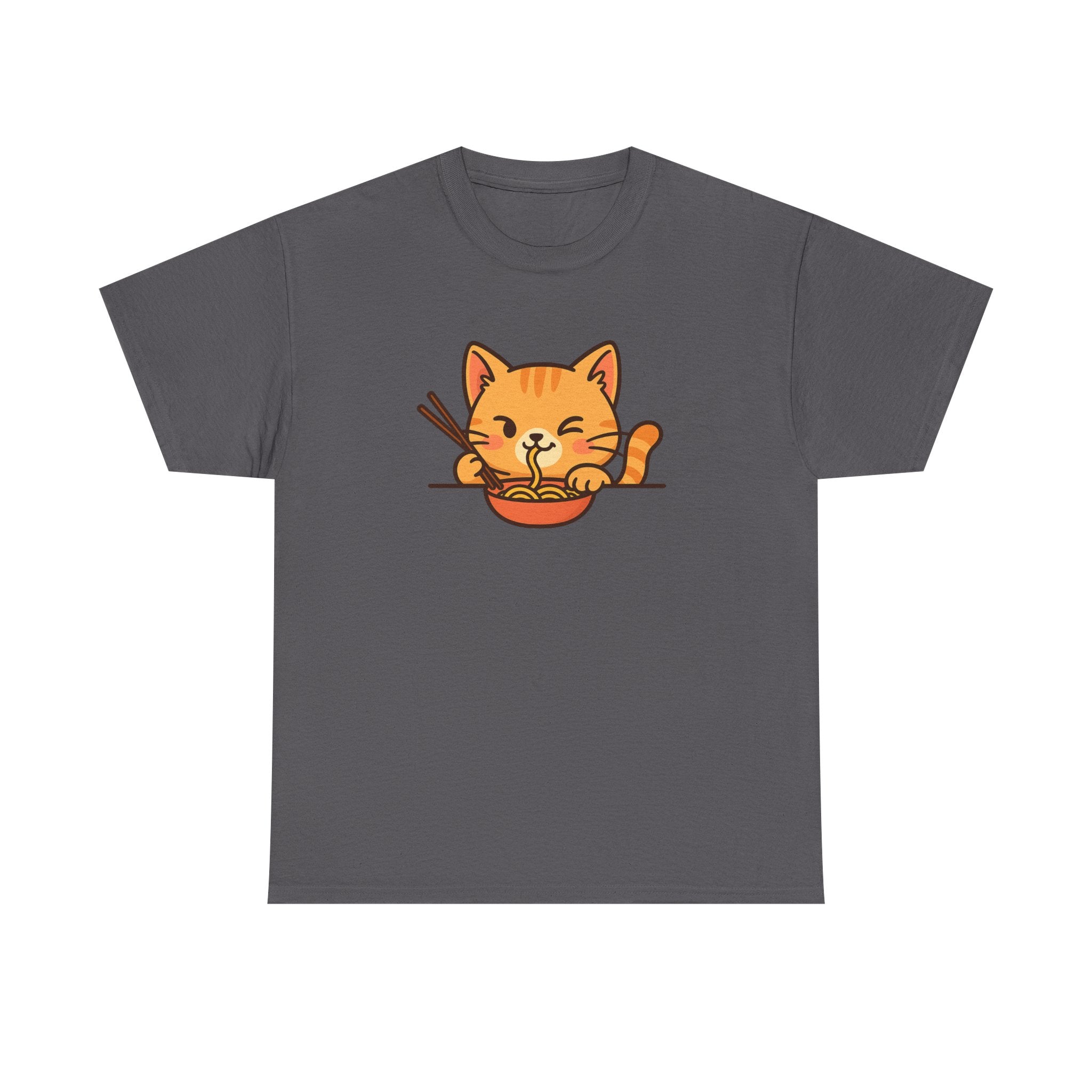 Cute Cat Eating Ramen T-Shirt — Kawaii Kitty Noodle Tee - Adult