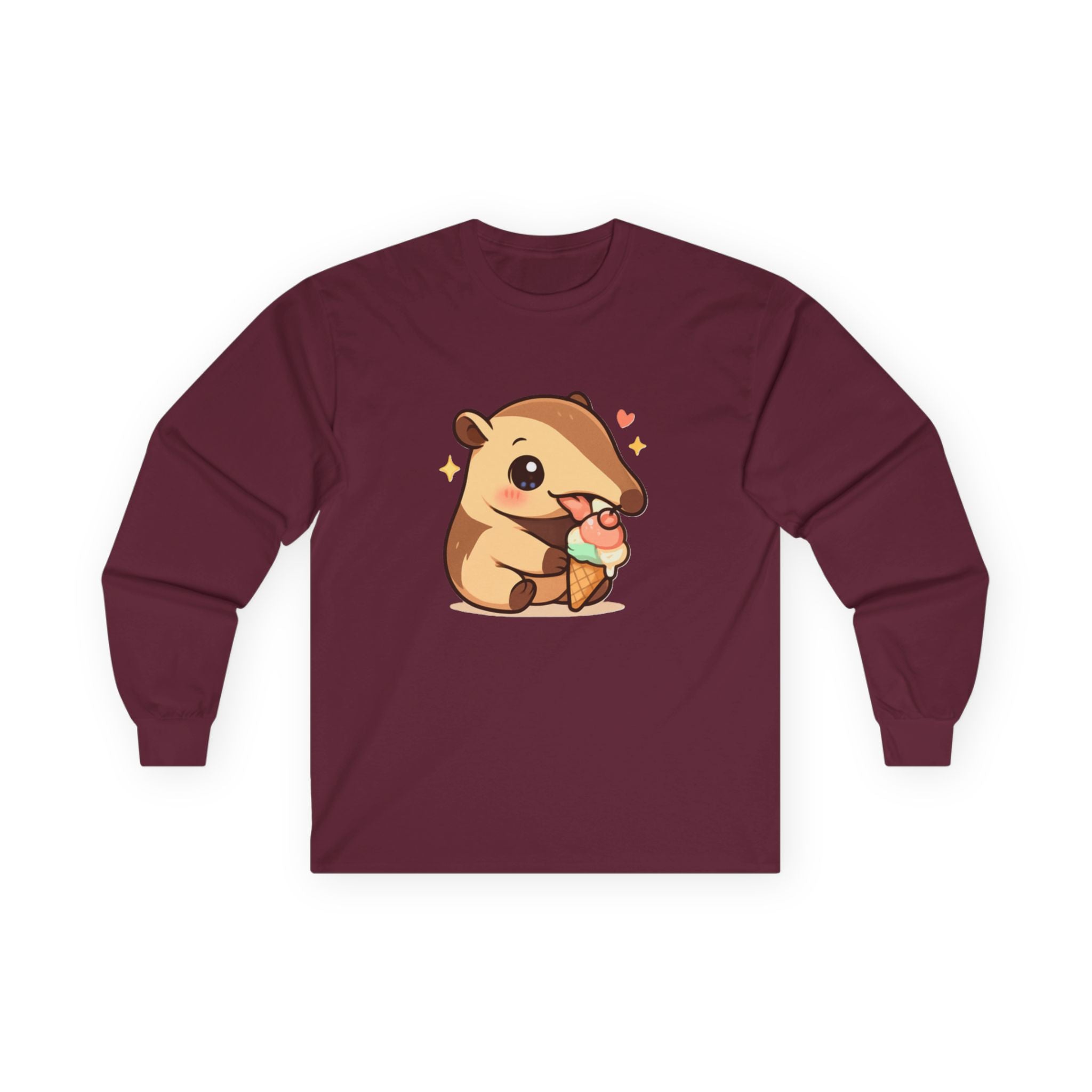 Kawaii Anteater Eating Ice Cream Long Sleeve Tee - Adult