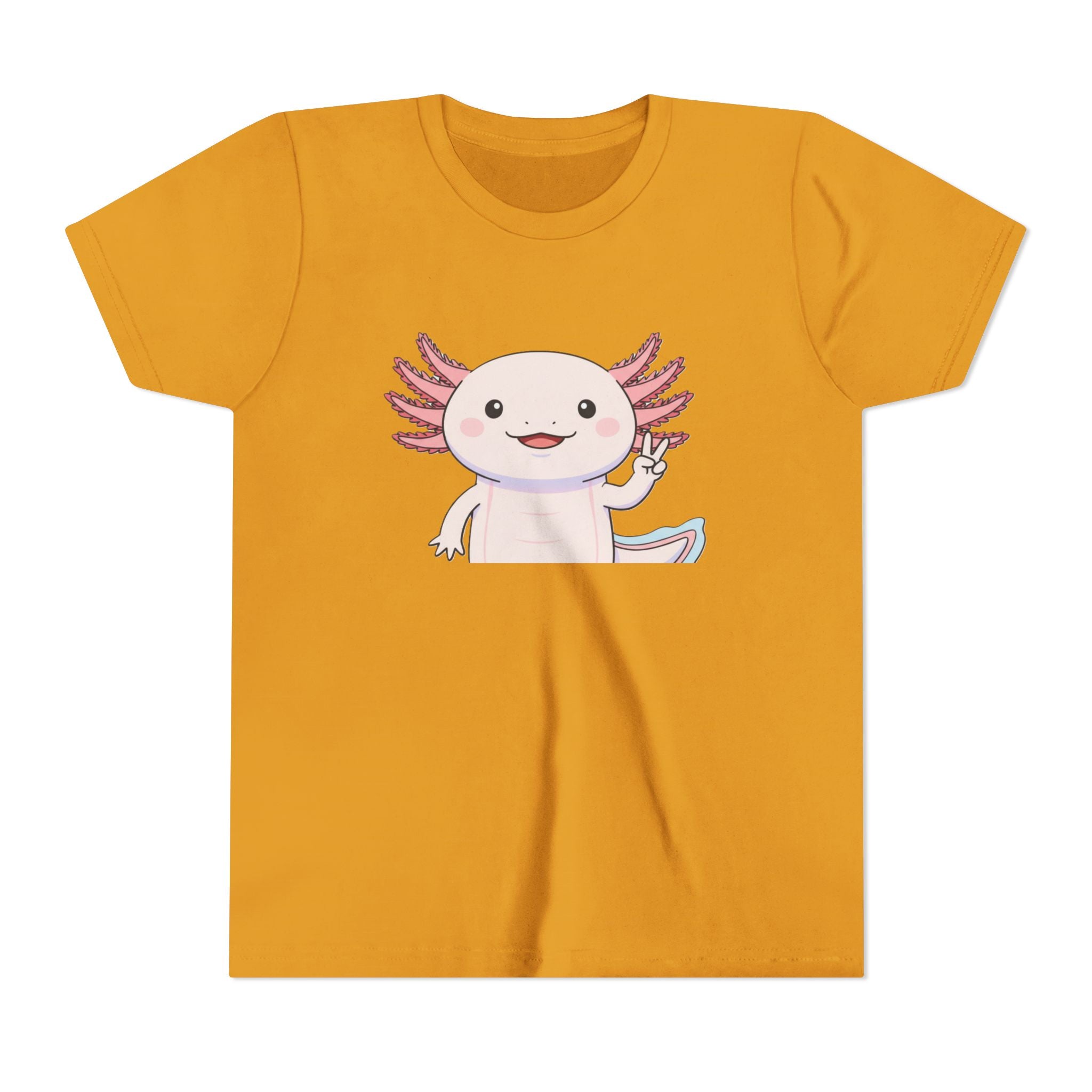 Kids Axolotl Throwing Peace Graphic Tee — Cute Pink Axolotl Salamander Youth T-Shirt - Kids